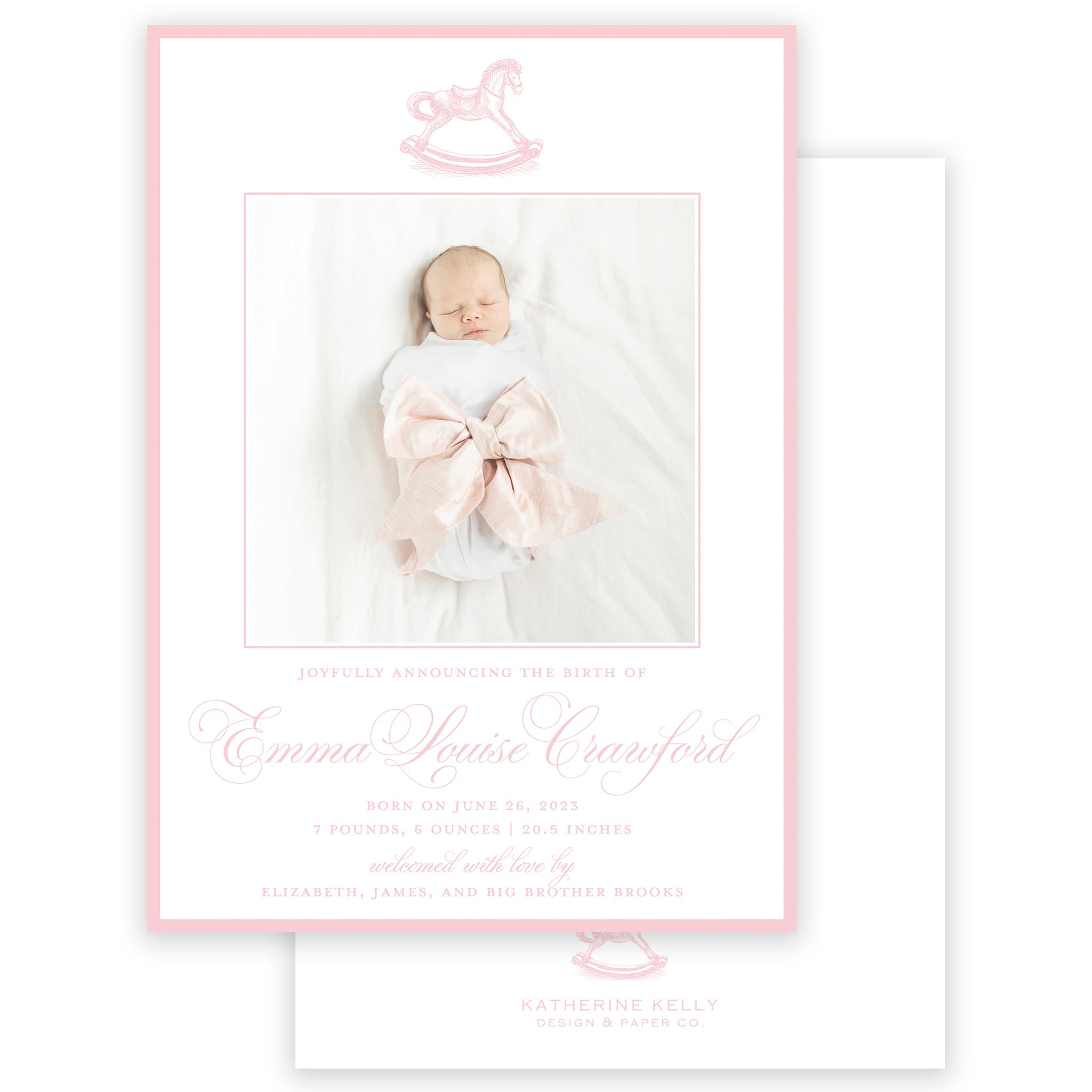 Pink Rocking Horse Birth Announcement