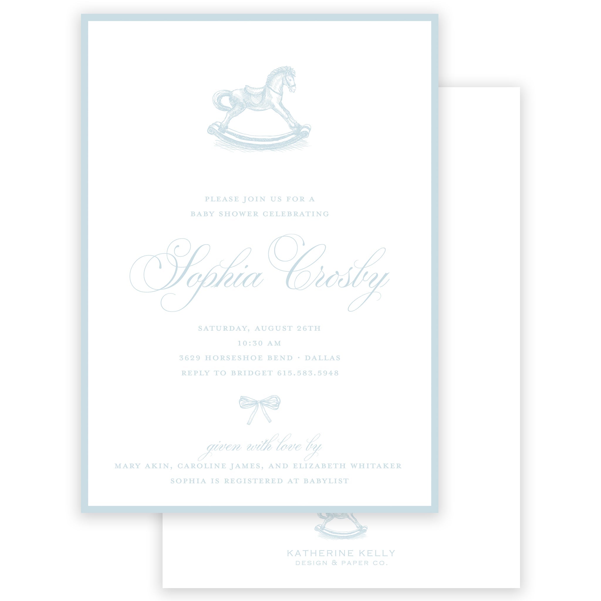 Blue Rocking Horse Baby Shower Invitation