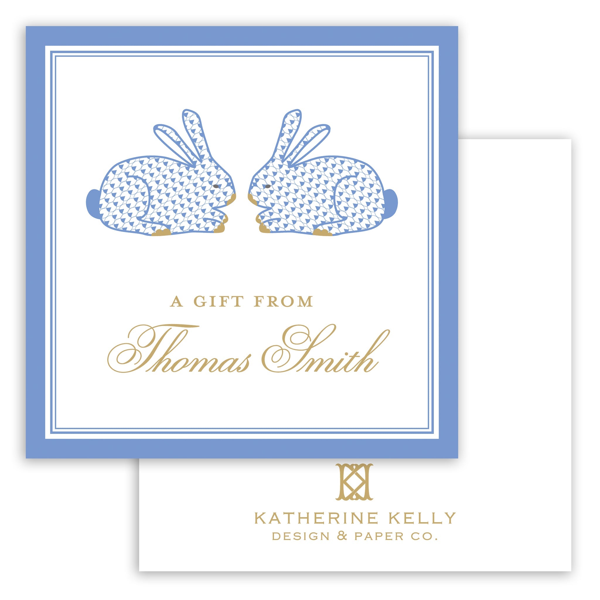 Blue Herend Bunny Enclosure Card