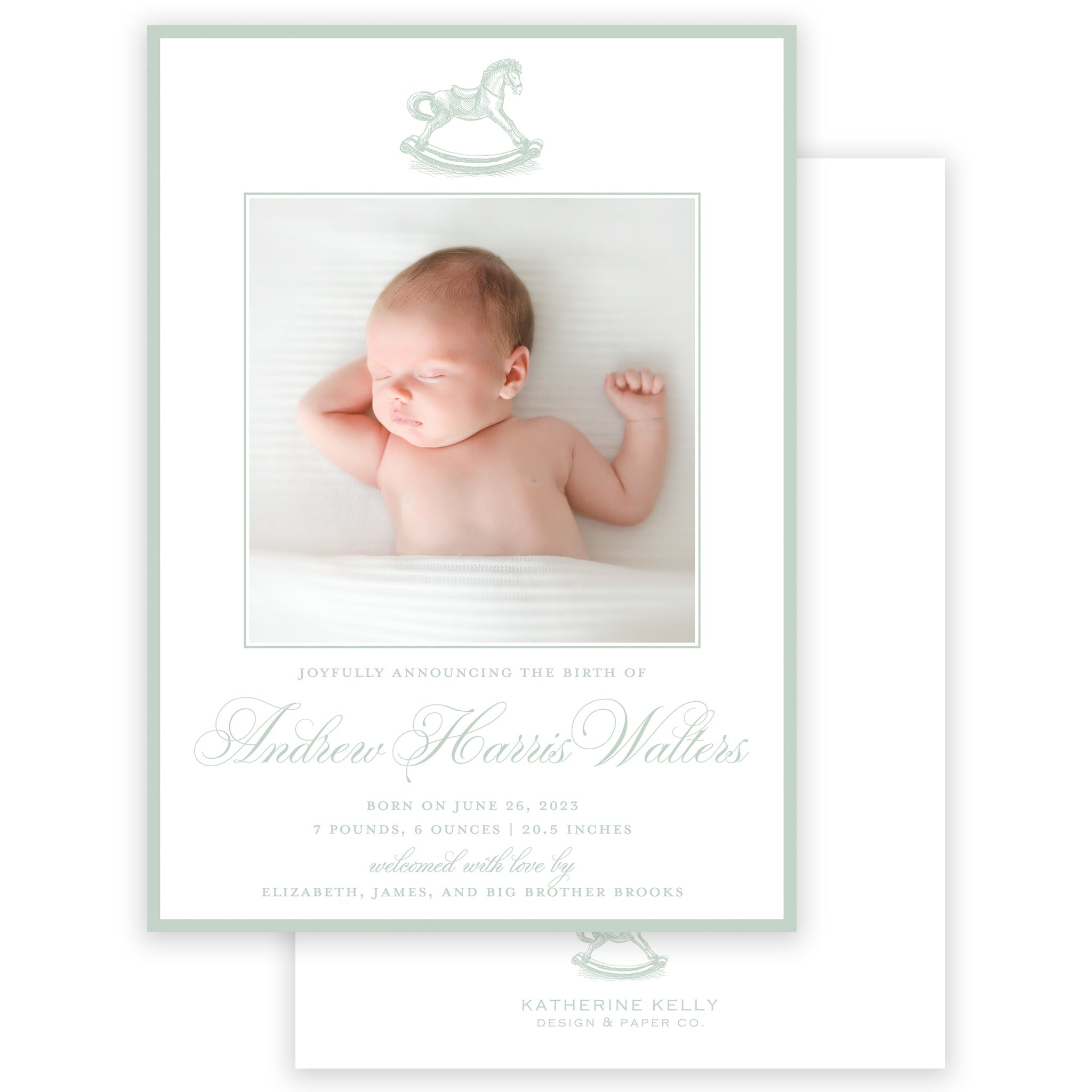 Sage Rocking Horse Birth Announcement