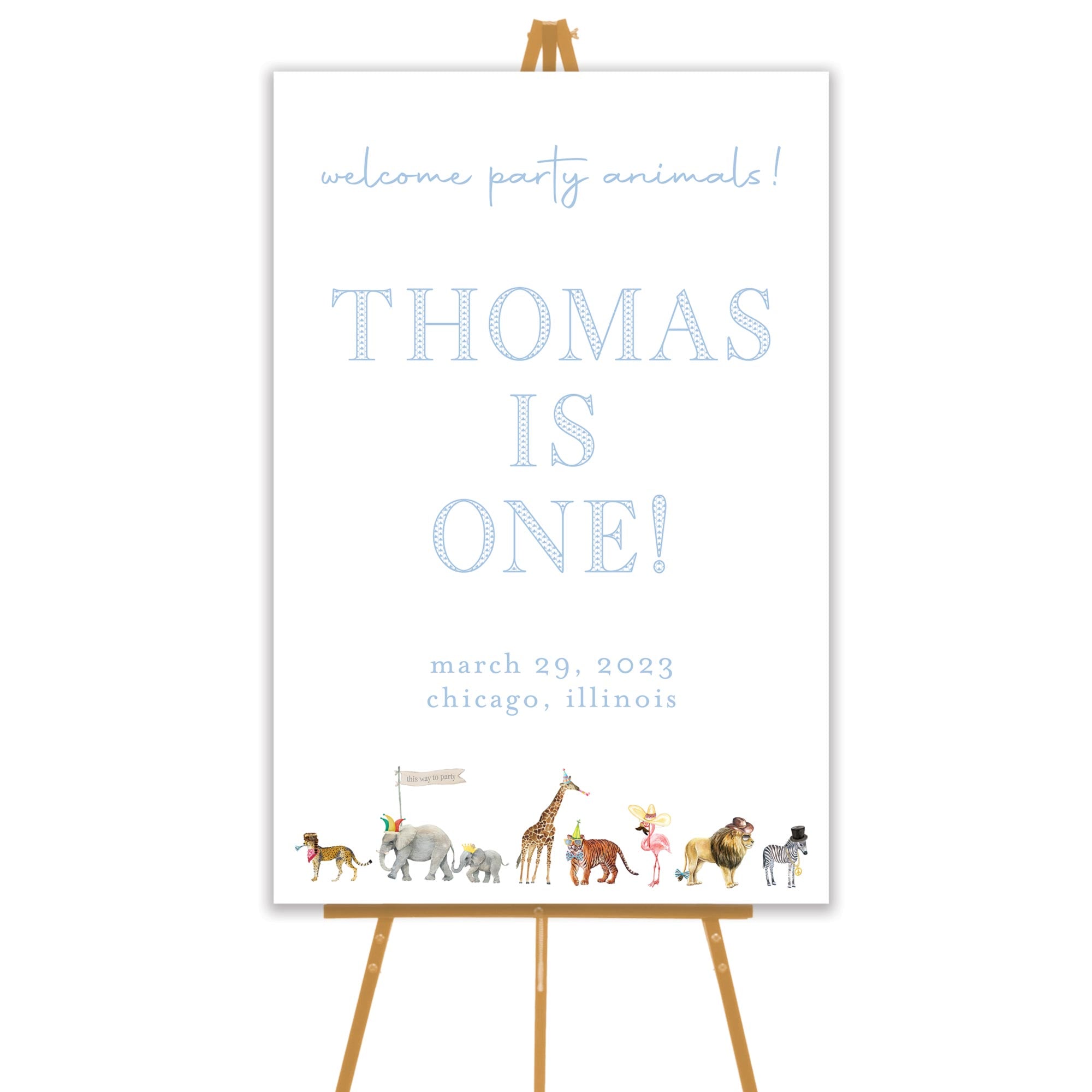 Blue Party Animal Welcome Sign