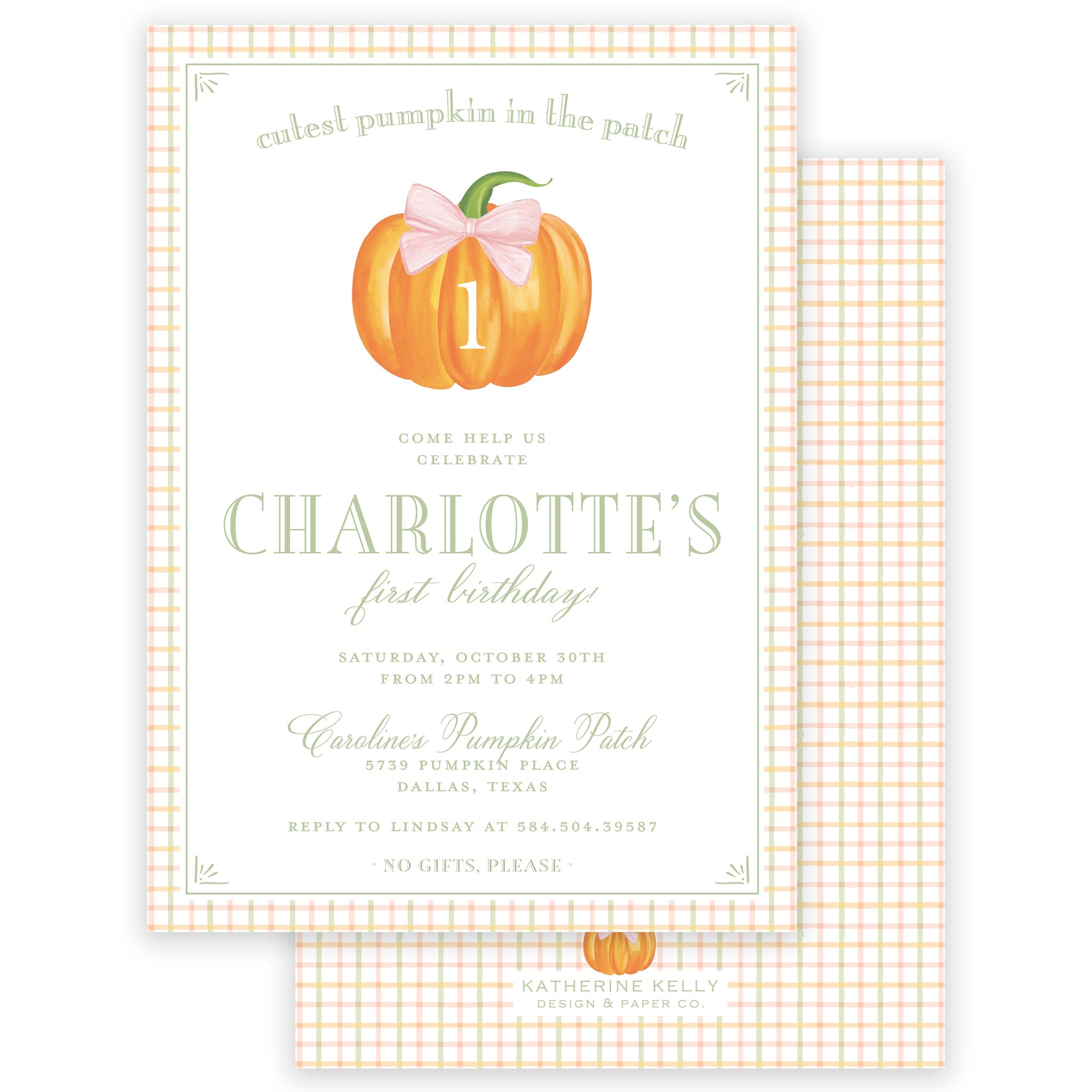 Pink Fall Pumpkin Birthday Invitation
