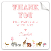 Pink Party Animal Thank You Stickers