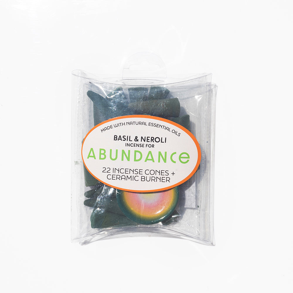 Abundance Basil & Neroli 22 Incense Cones And Ceramic Burner