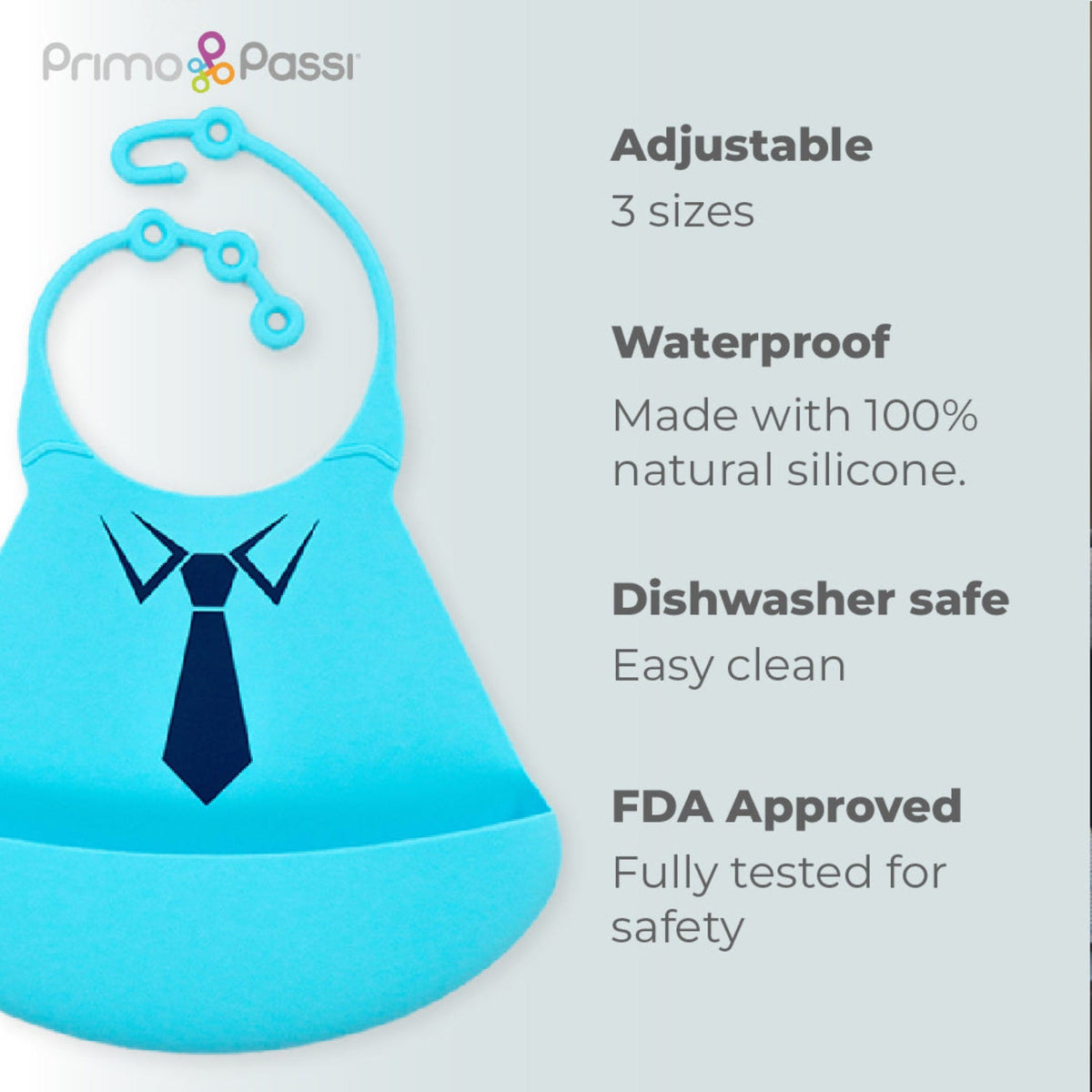 Silicone Baby Bib, Blue Tie