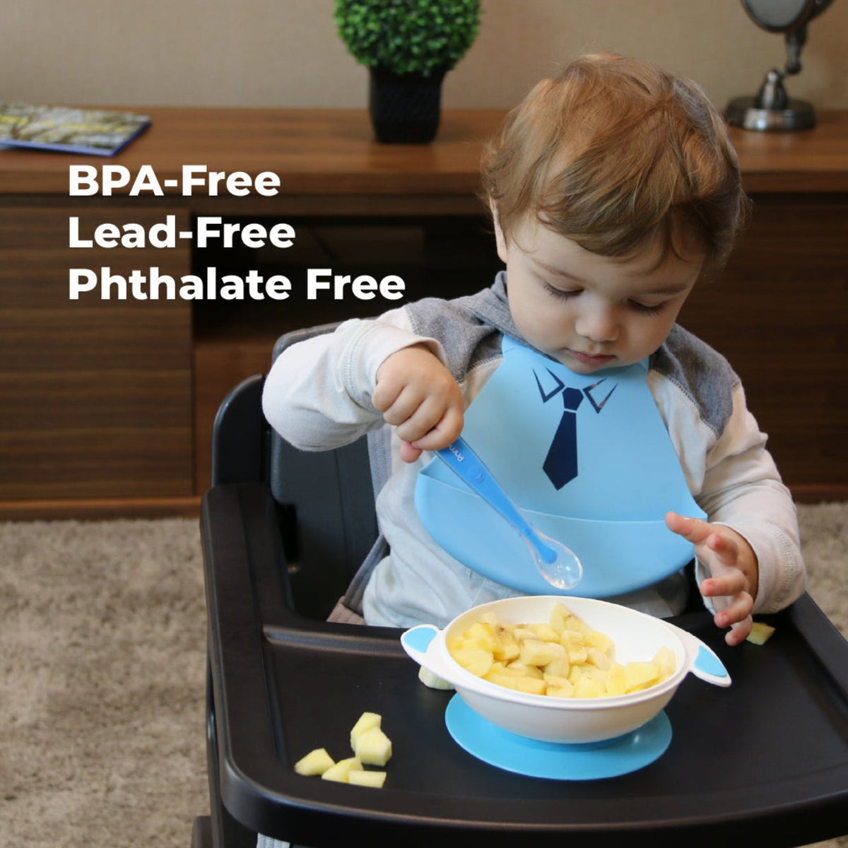 Silicone Baby Bib, Blue Tie