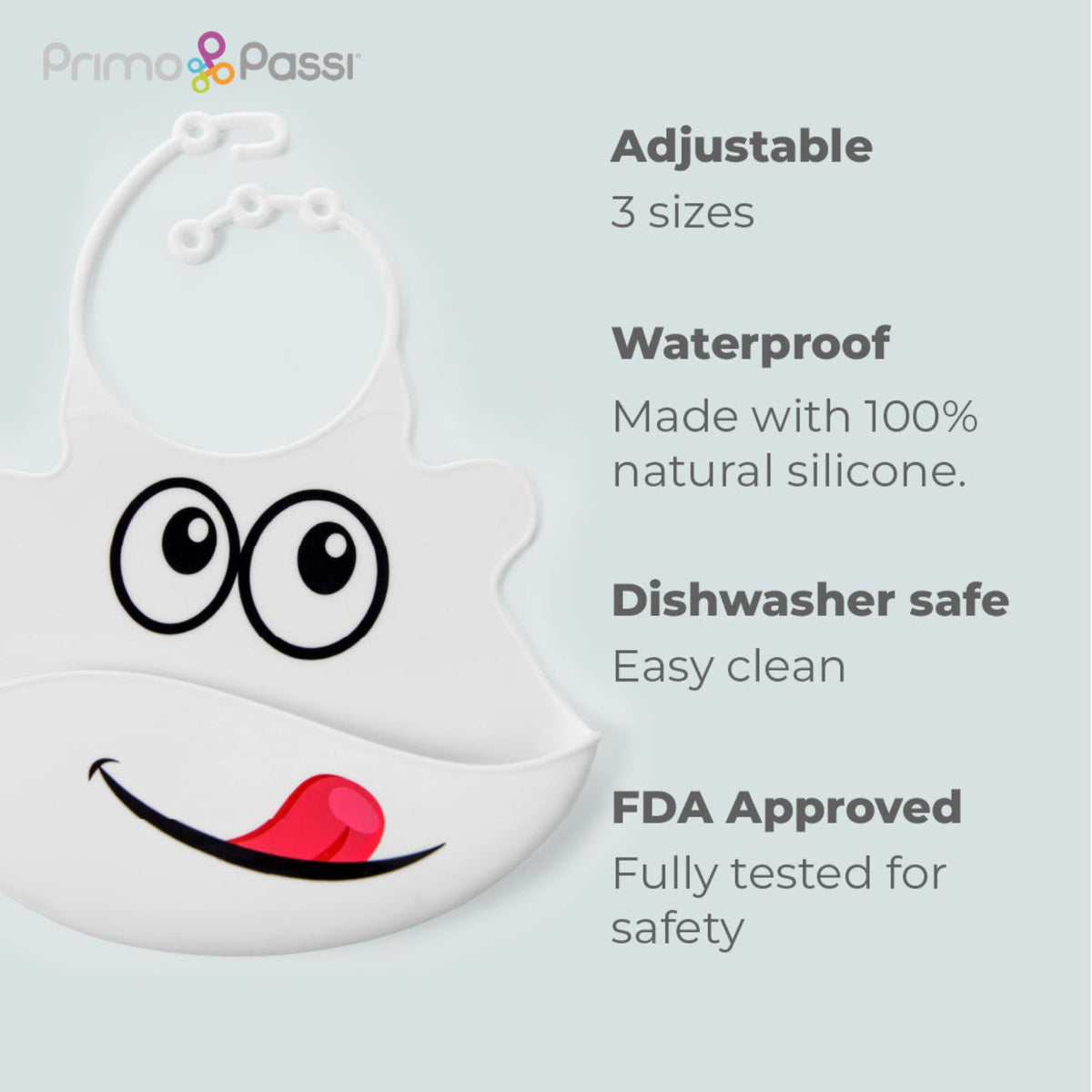 Silicone Baby Bib, White Face