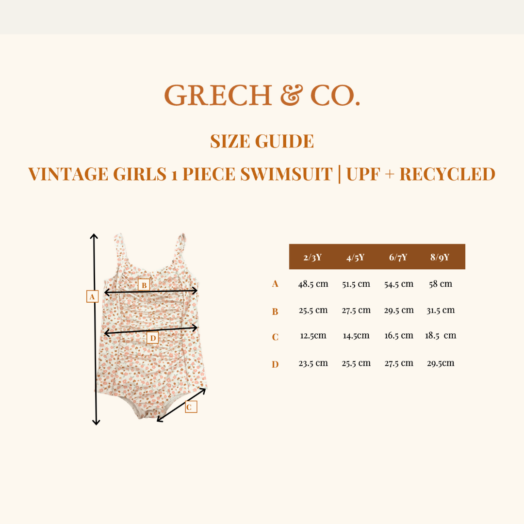 Vintage Girls 1 Piece Swimsuit | Upf + Recycled - In Bloom