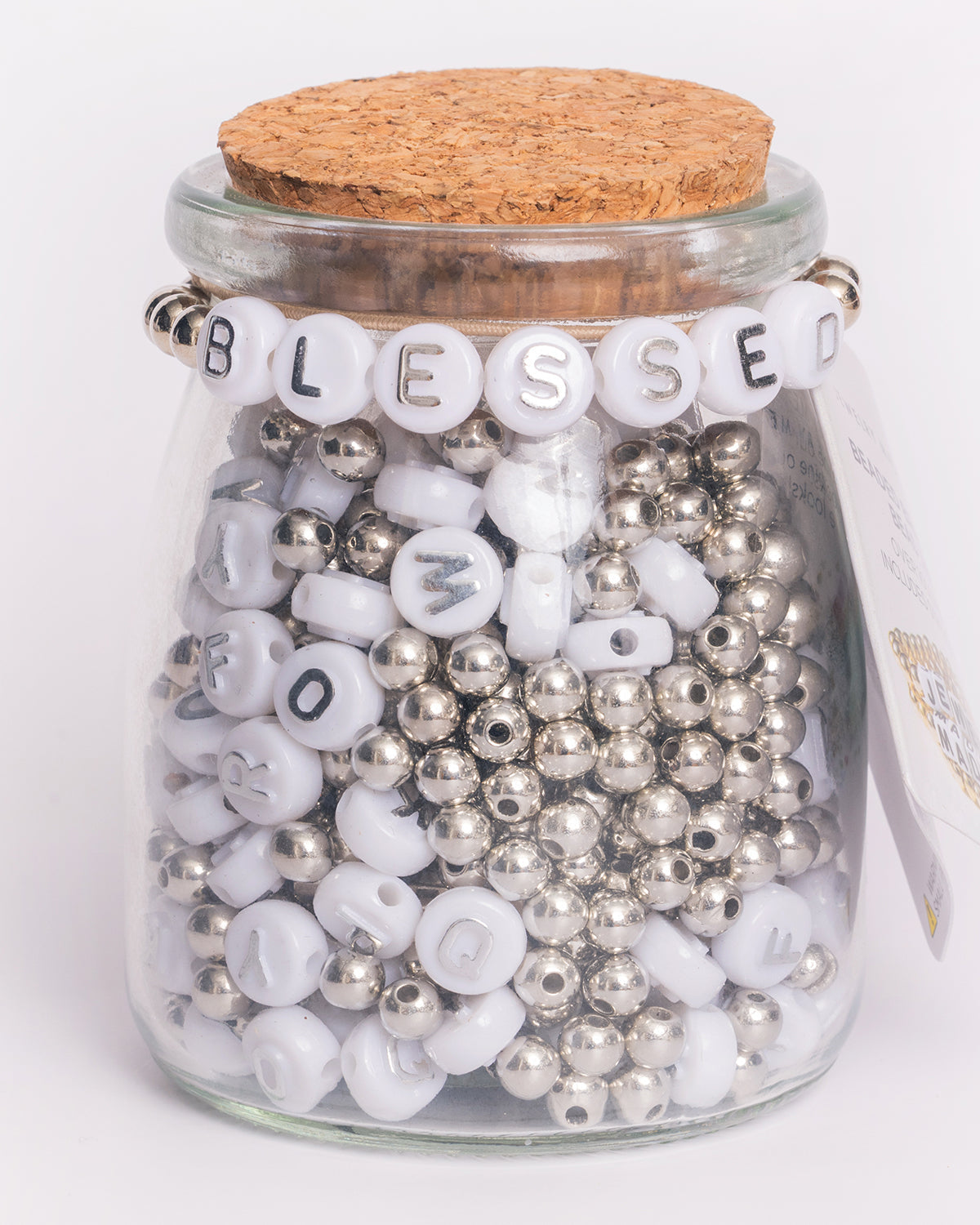 Blessed Round Metallic Silver Letter Diy Bead Jar