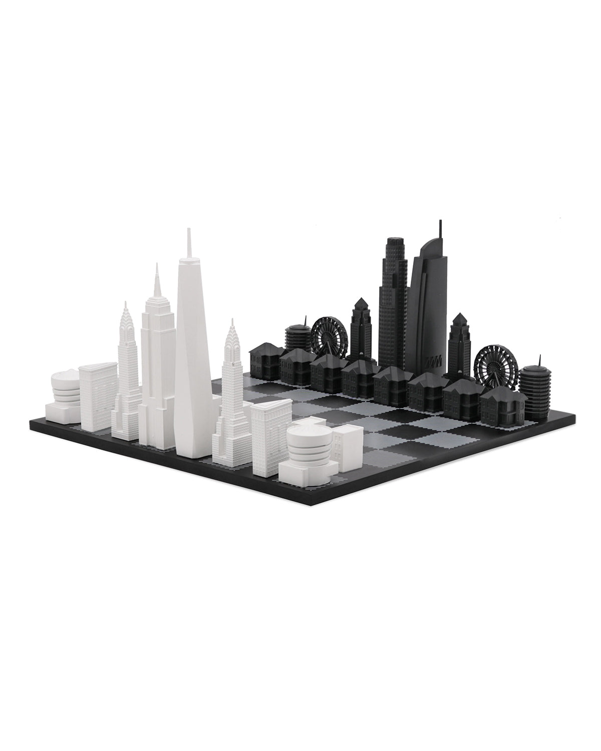 Skyline Chess Chess Set Acrylic New York Vs Los Angeles Edition With Wood Hatch Board