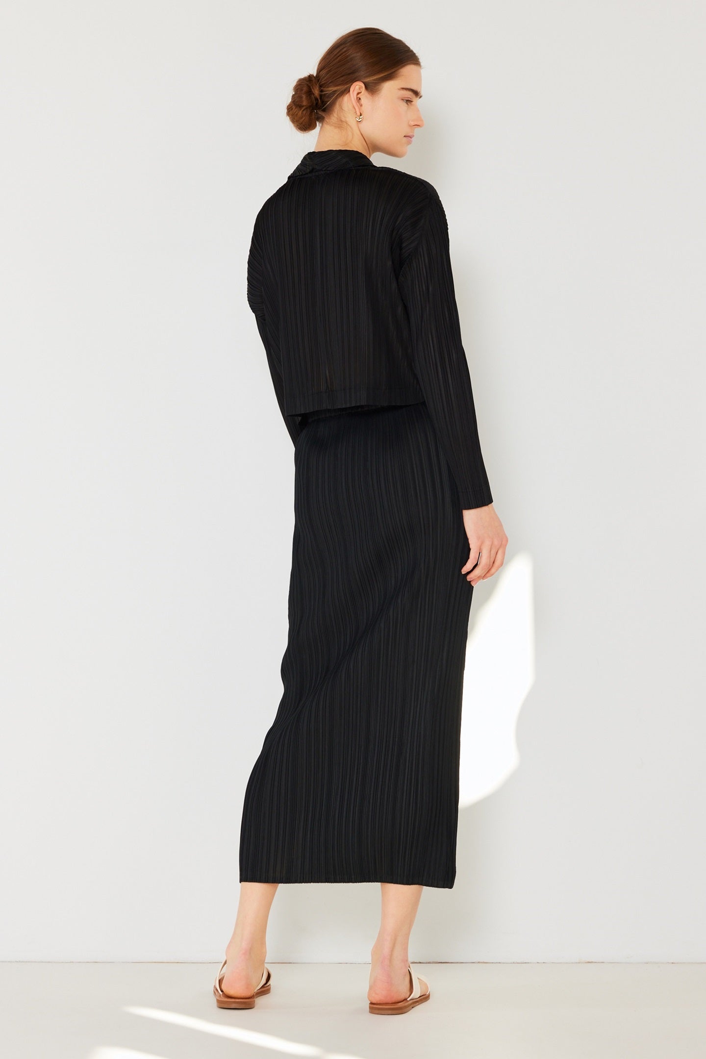 Pleated Midi Pencil Skirt - Skt01h_black
