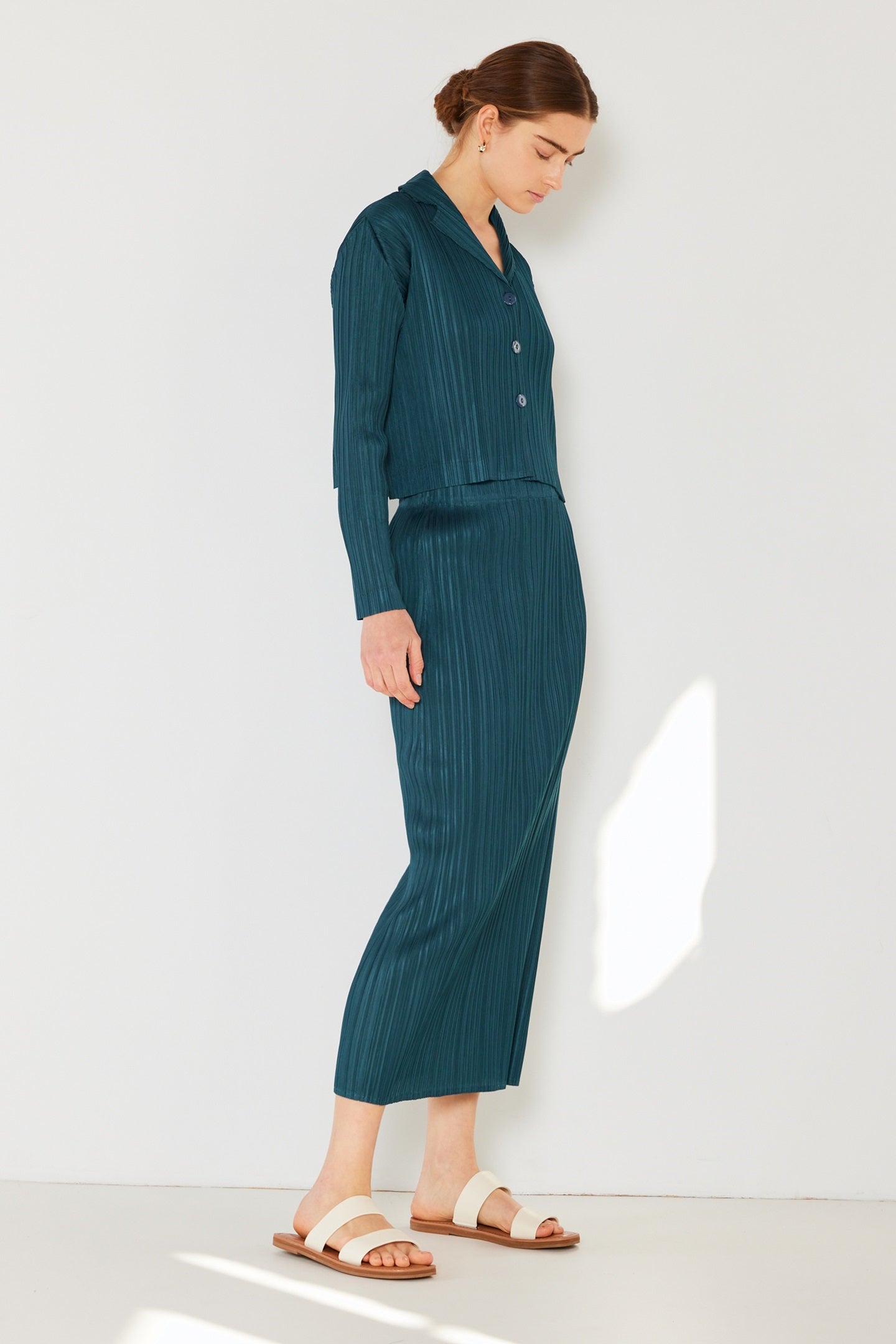 Pleated Midi Pencil Skirt - Skt01h_deep Green