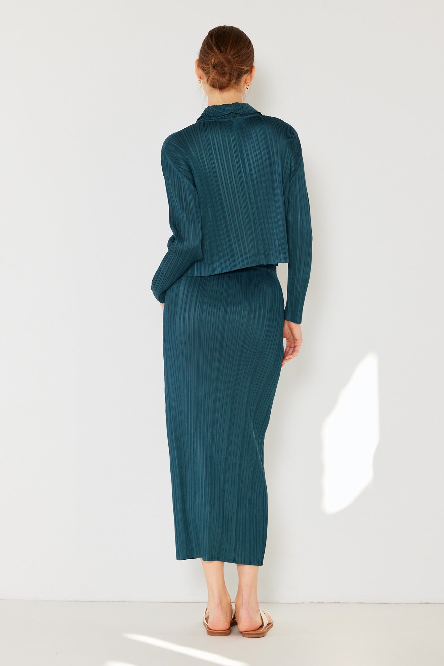 Pleated Midi Pencil Skirt - Skt01h_deep Green
