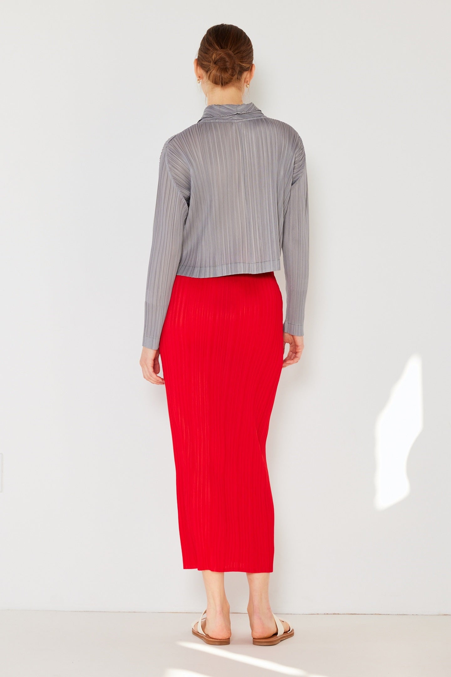 Pleated Midi Pencil Skirt - Skt01h_red