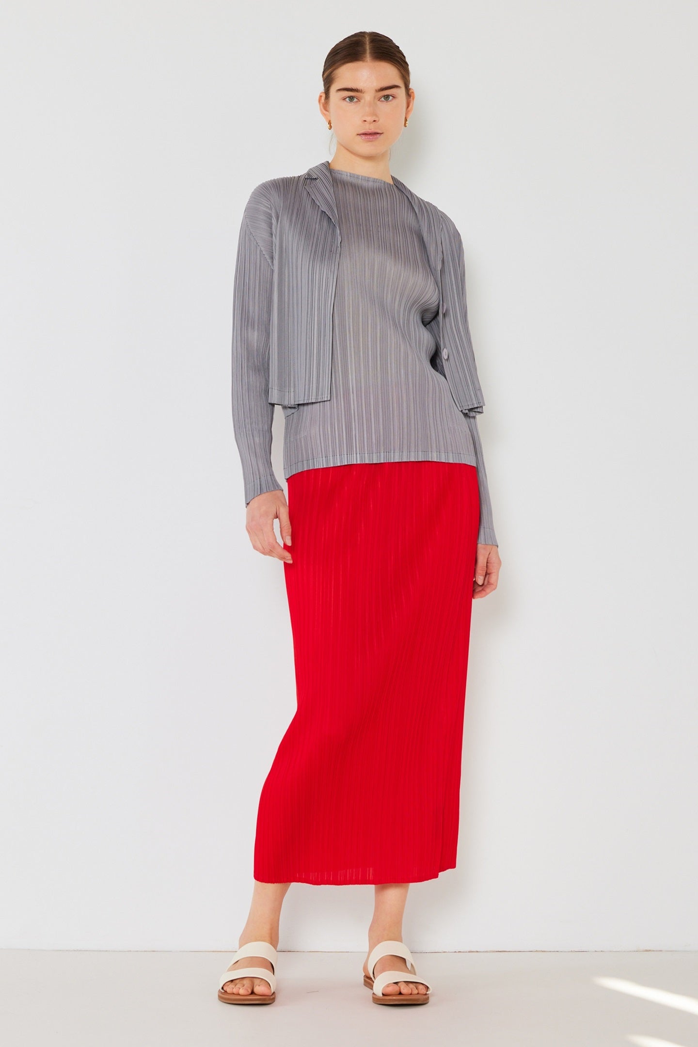Pleated Midi Pencil Skirt - Skt01h_red