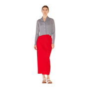 Pleated Midi Pencil Skirt - Skt01h_red