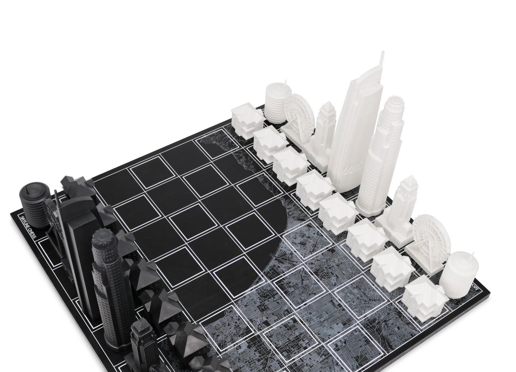 Skyline Chess Chess Set Acrylic Los Angeles Edition With Wood Map Board