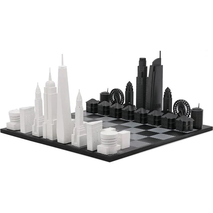 Skyline Chess Chess Set Acrylic New York Vs Los Angeles Edition With Wood Hatch Board