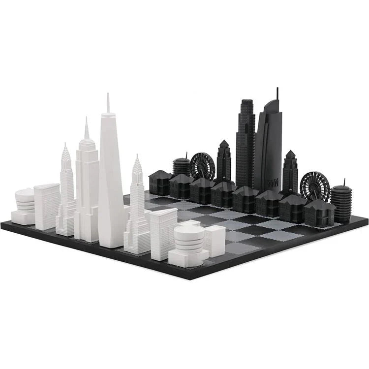 Skyline Chess Chess Set Acrylic New York Vs Los Angeles Edition With Marble Hatch Board