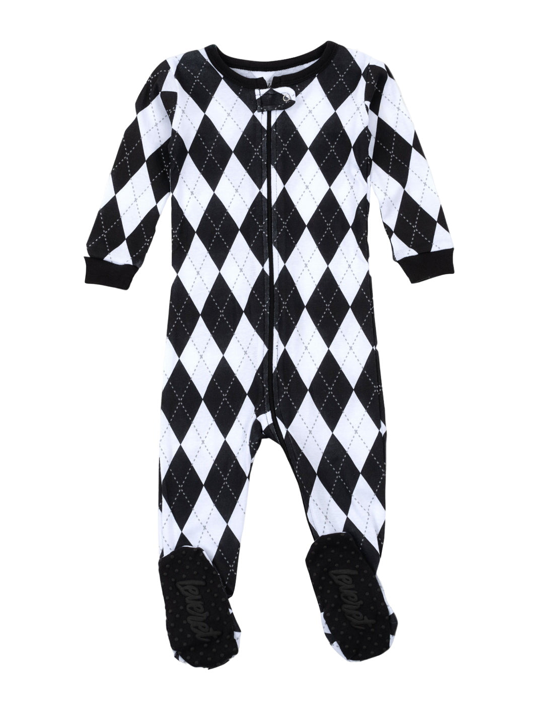 Kids Footed Black & White Argyle Pajamas