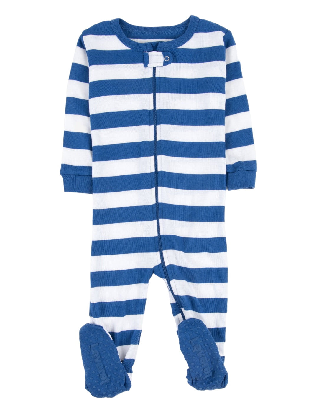 Kids Footed Blue & White Stripes Pajamas