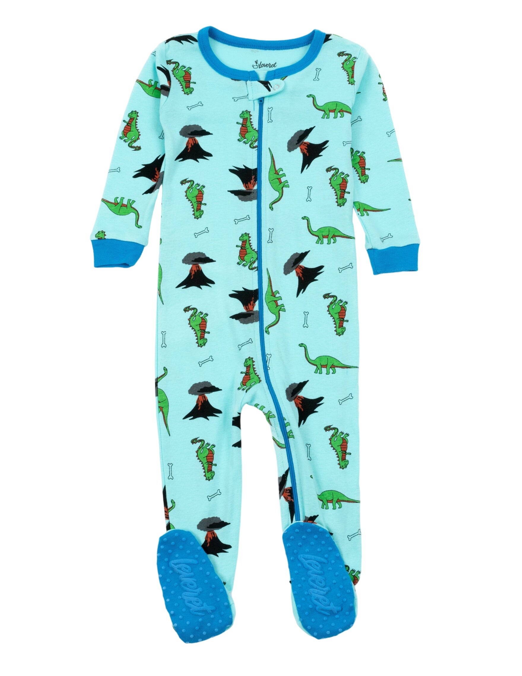 Kids Footed Blue Dinosaur Pajamas