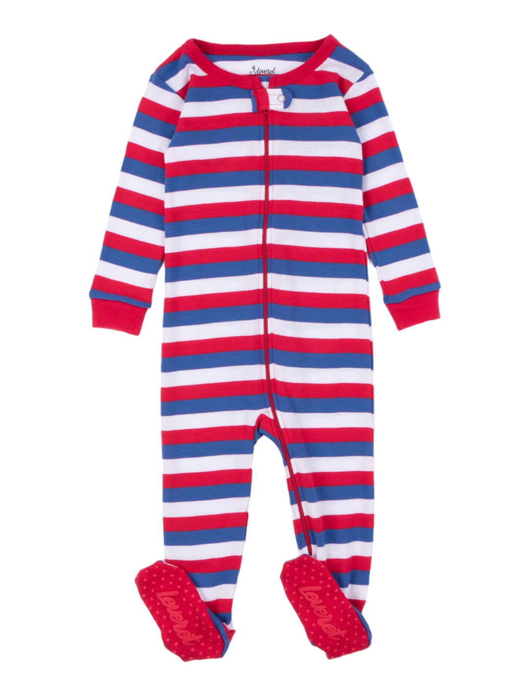 Kids Footed Cotton Red White & Blue Stripes Pajamas