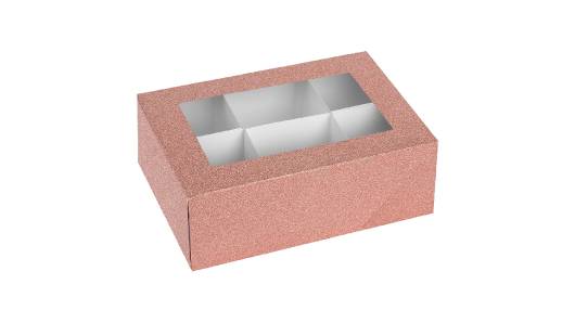 Window Box Rose Gold Glitter With Six Sections 12 Pack 7"x5"x2.5"