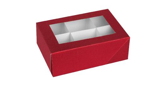 Window Box 7"x5"x2.5" Red With Six Sections 12 Pack