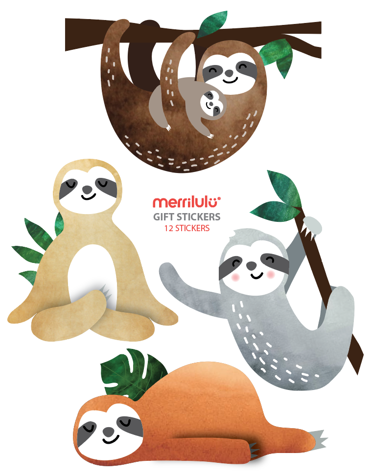Sloth Party Stickers For Gift Bags, 3 Sheets