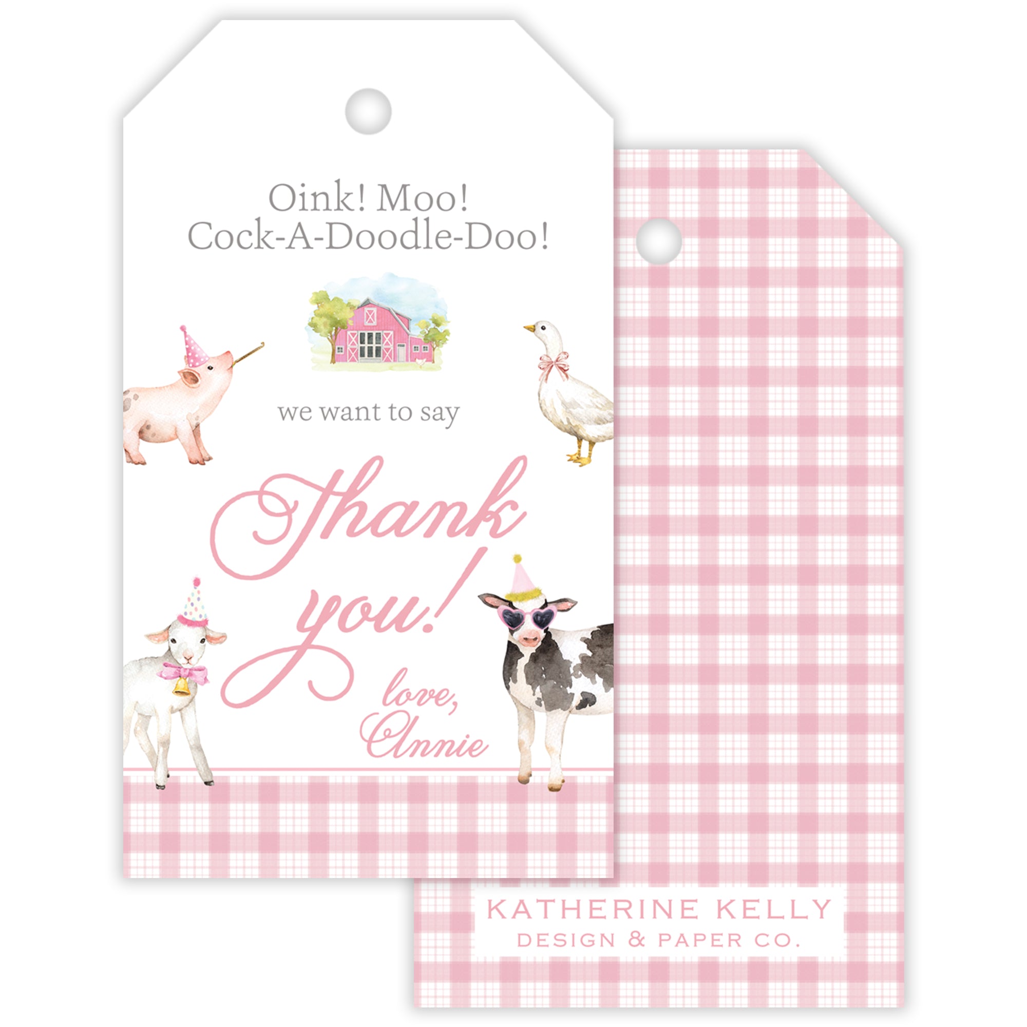 Pink Farm Animal Party Favor Tag