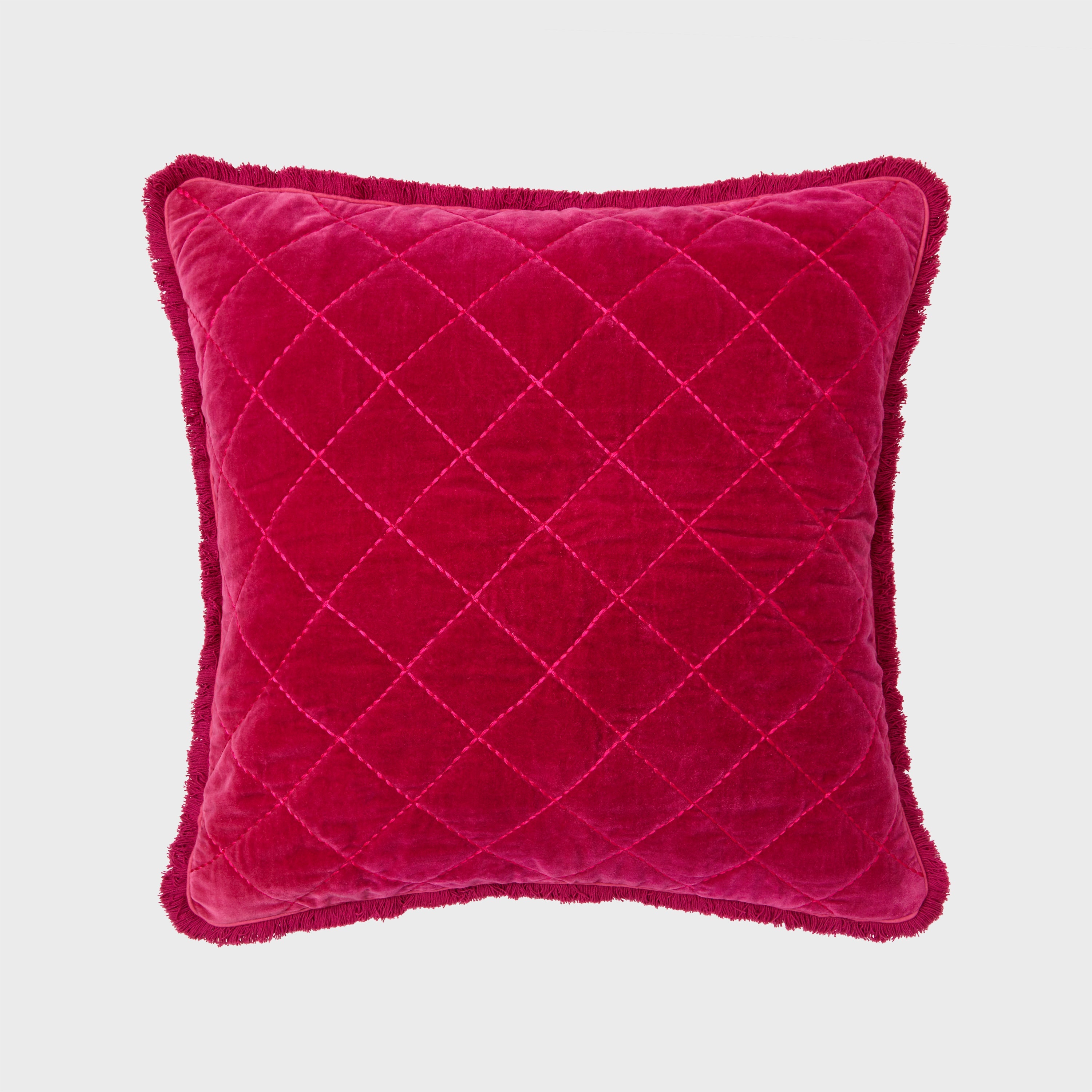 Quilted Velvet Fringe Pillow, Berry