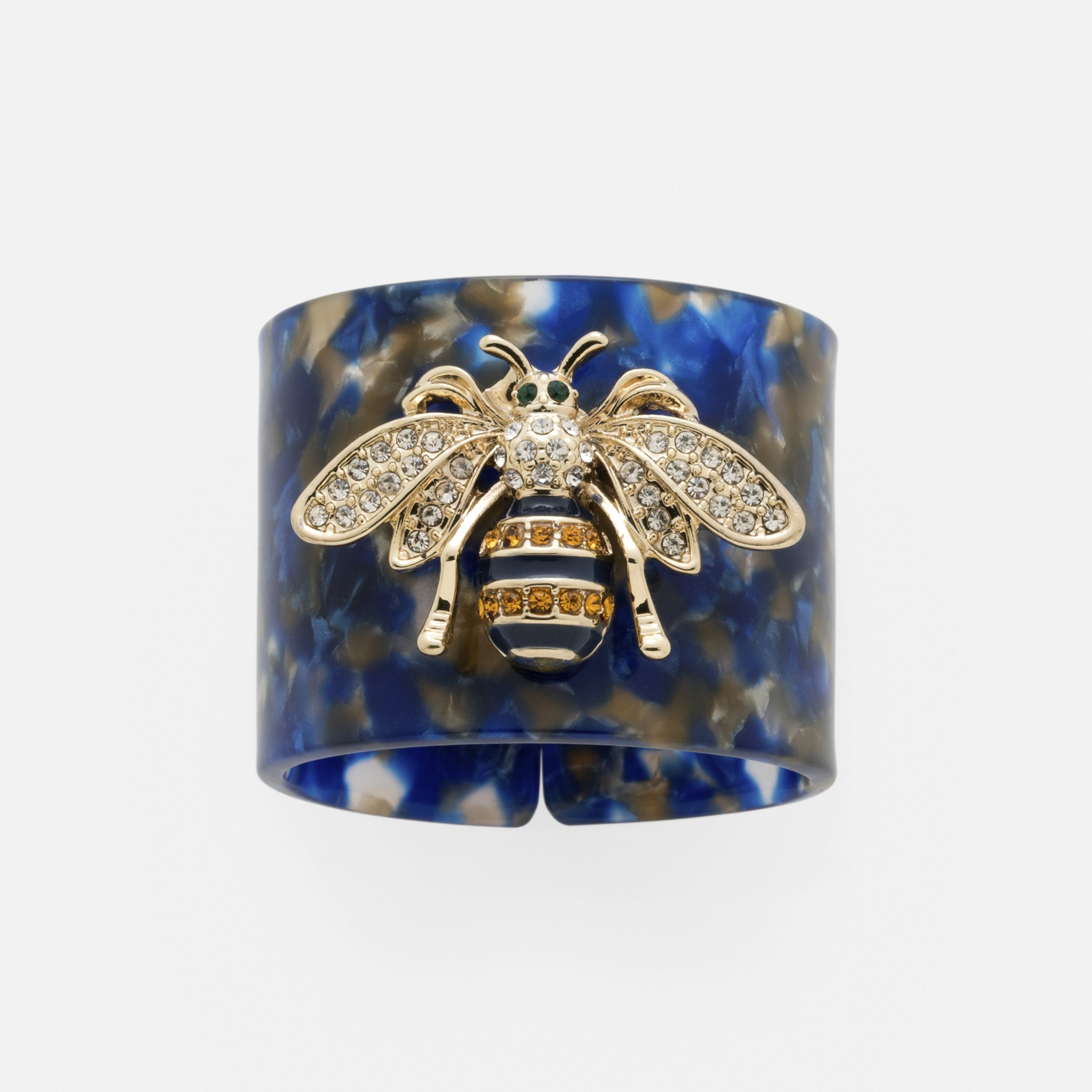 Stripey Bee Resin Napkin Rings, Blue Tortoiseshell, Set Of Four