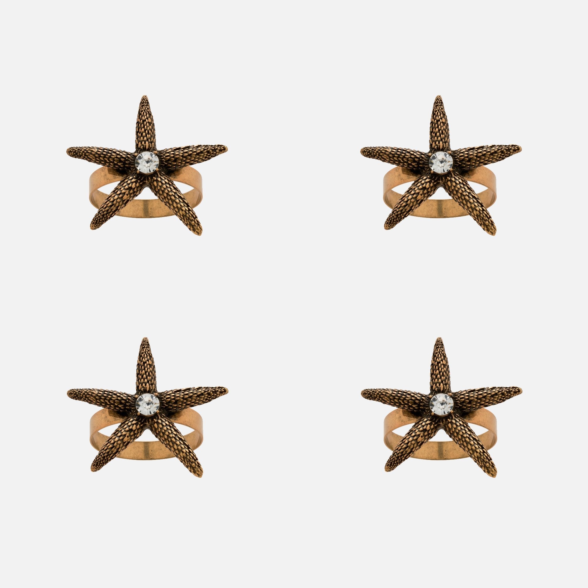 Starfish Skinny Napkin Rings, Bronze, Set Of Four