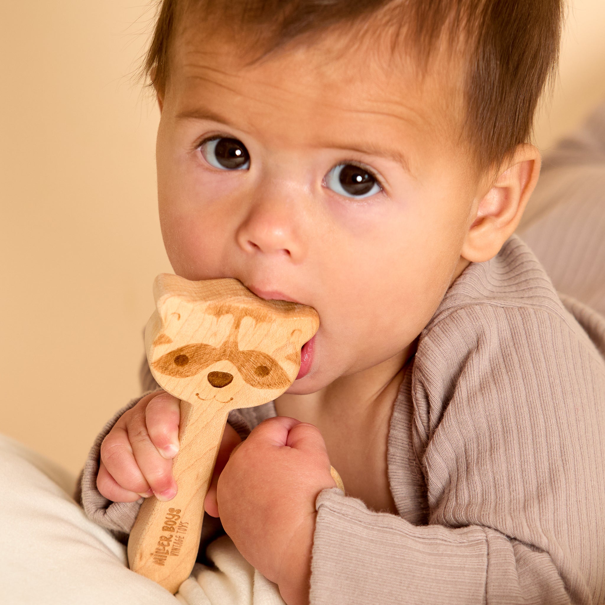 Solid Maple Wood Baby Rattle – Natural Wooden Raccoon Rattle | Made In The Usa 🇺🇸