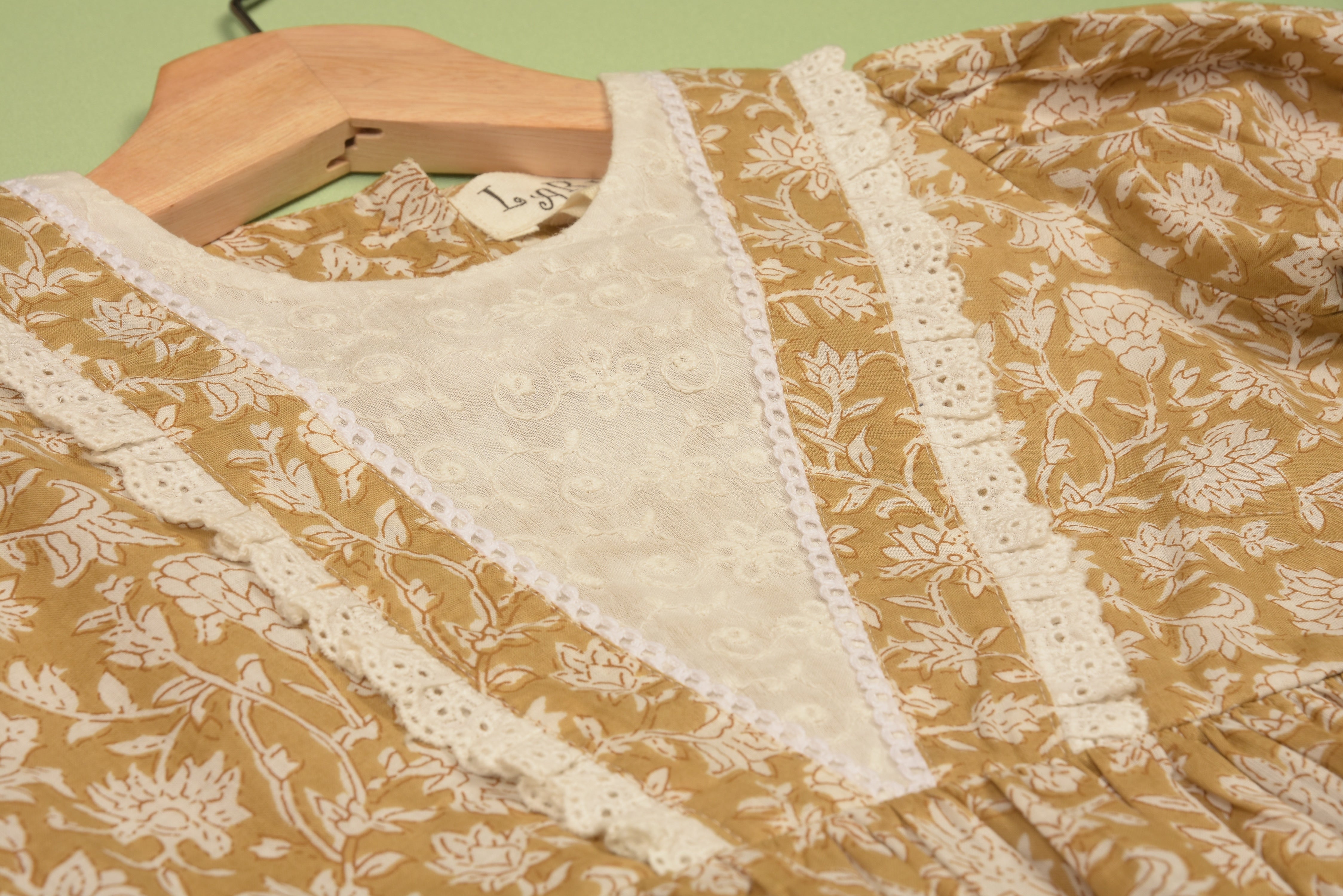 Embroidered Fabric V Shape Yoke Dress