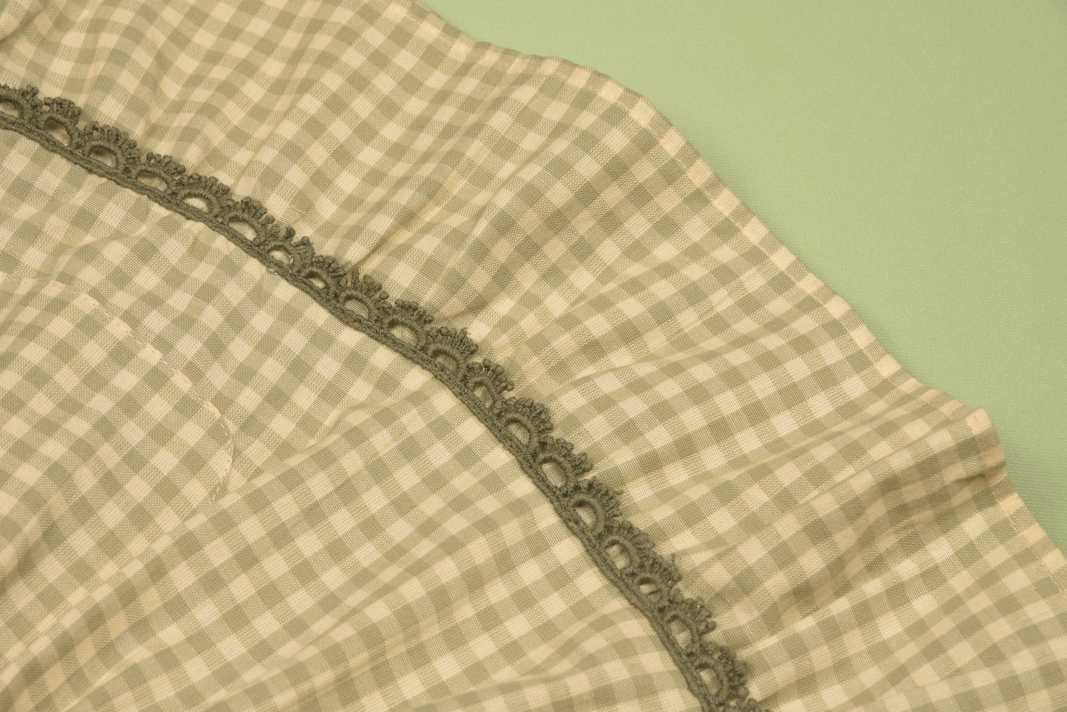 Green Gingham Pinafore Dress And Blouse Set