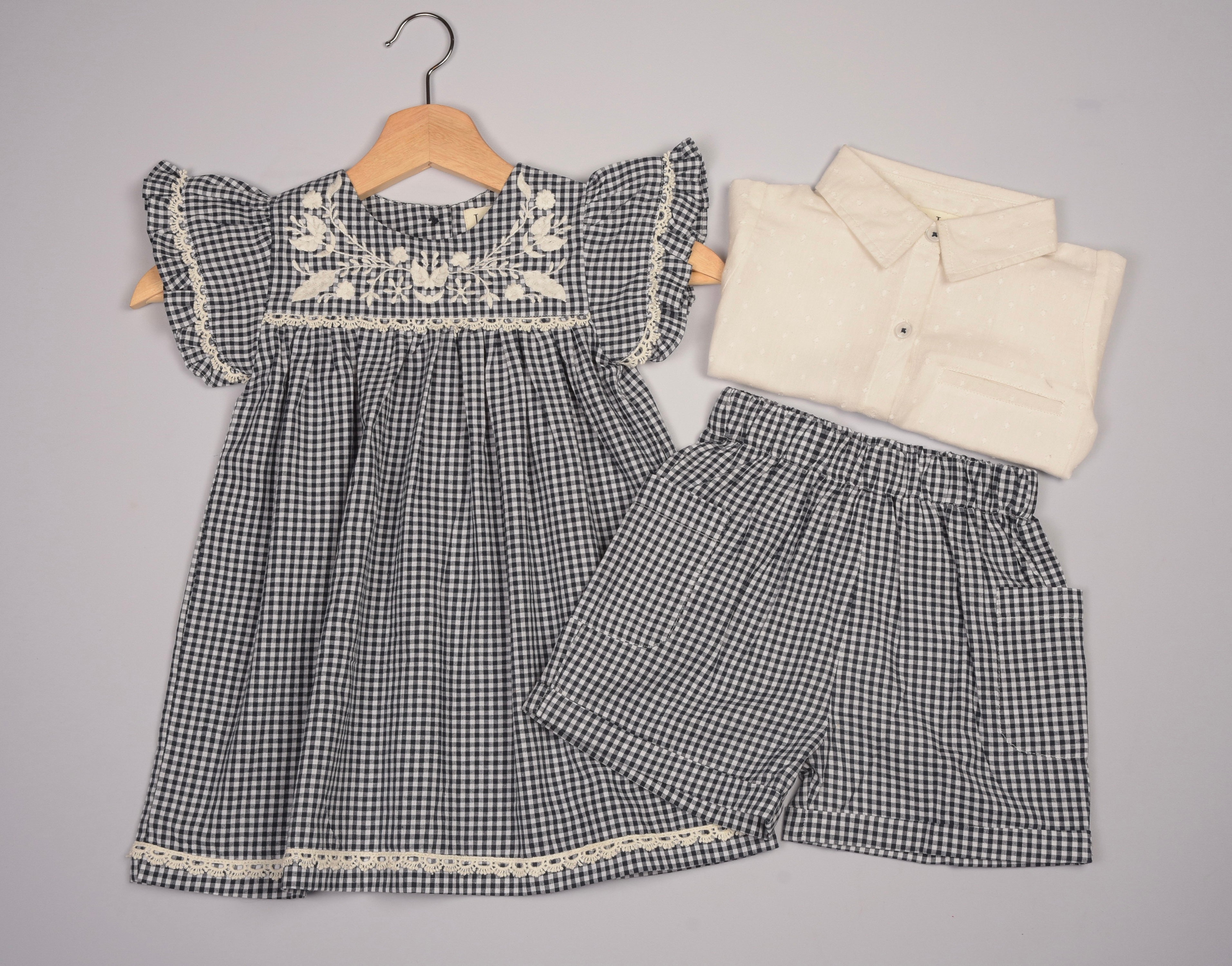 Embroidered Yoke Eith Ruffle Sleeves  Dress