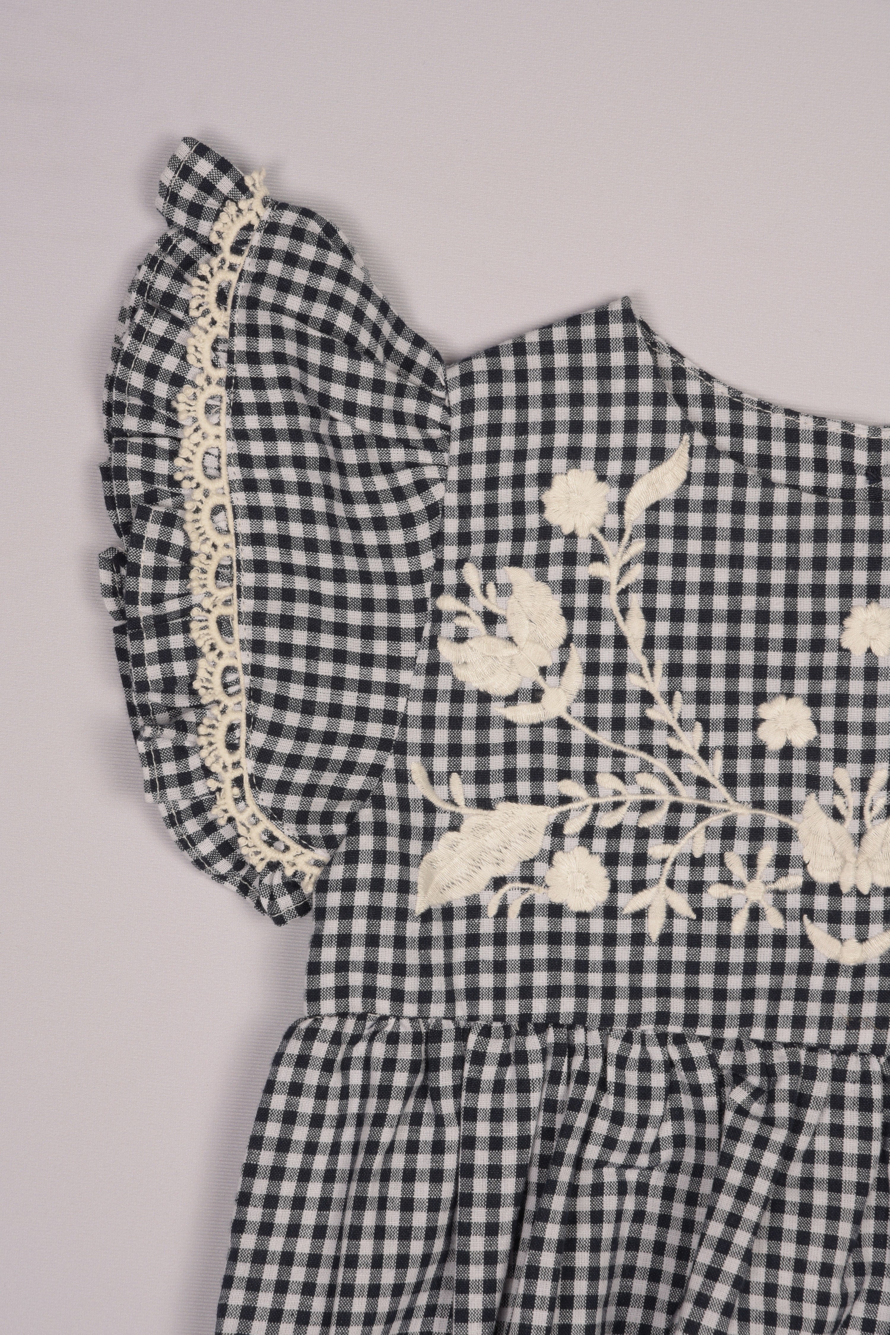 Embroidered Yoke Eith Ruffle Sleeves Romper