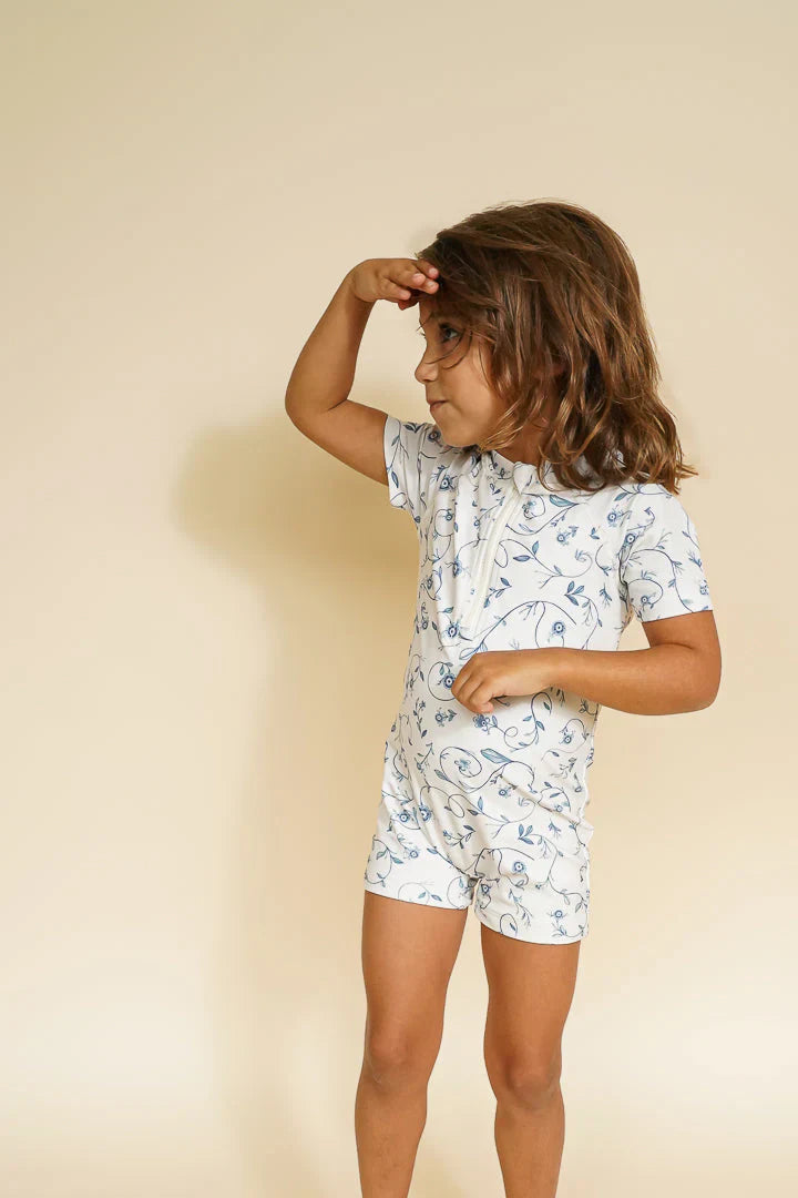 Short Sleeve Rashguard Swimsuit | Upf + Recycled - Scandi Floral