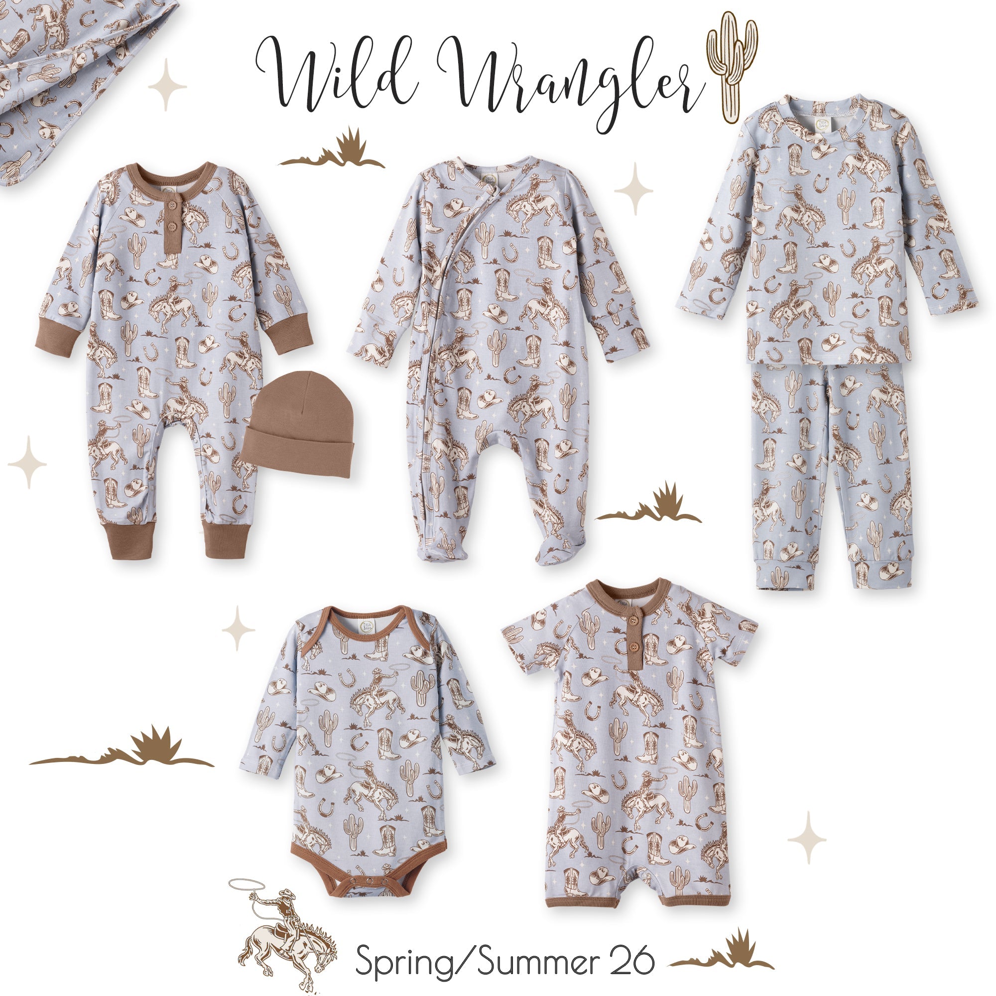 Wild Wrangler/blue Cowboy Western Bamboo Kids Pajama Set