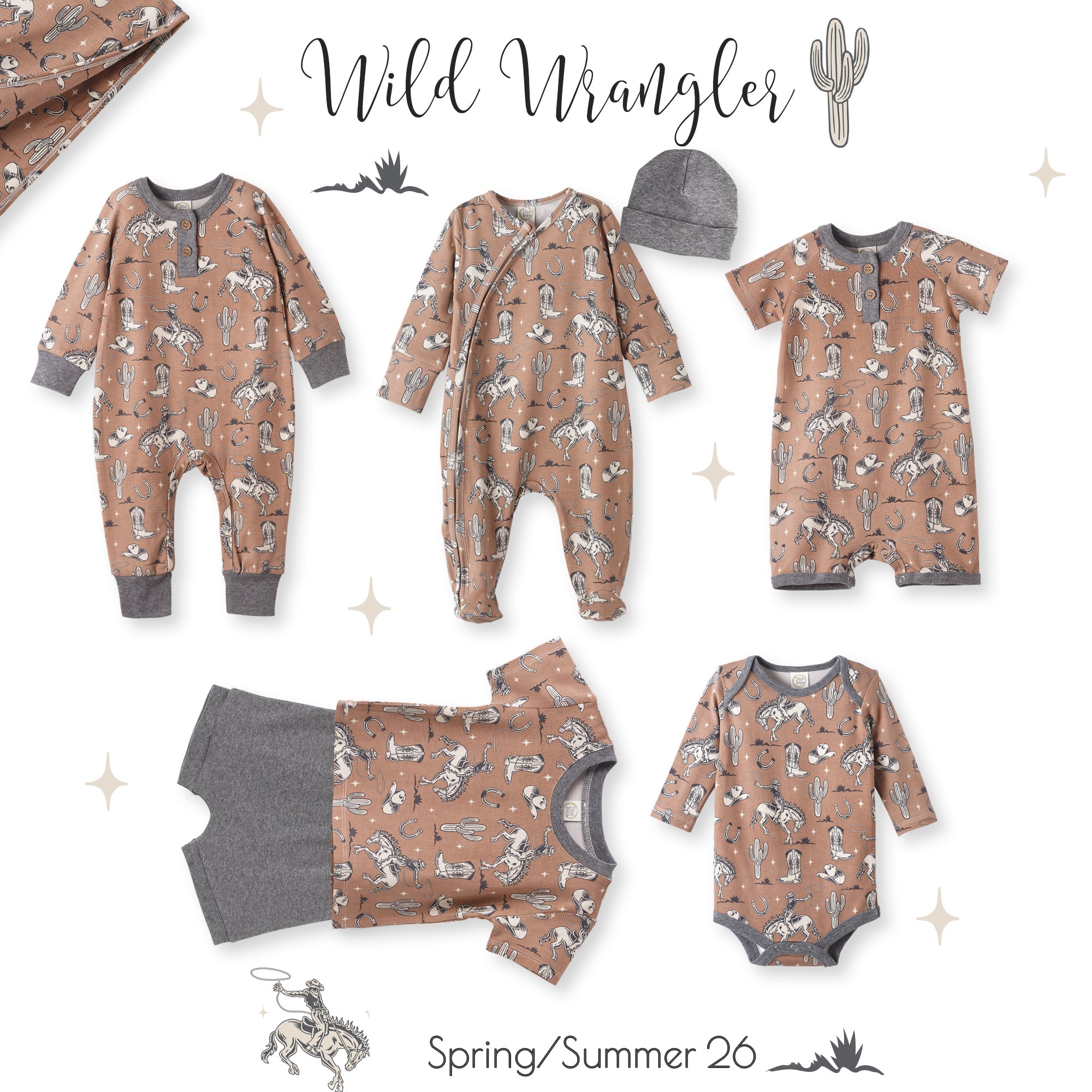 Wild Wrangler/brown Western Bamboo Henley Romper For Babies