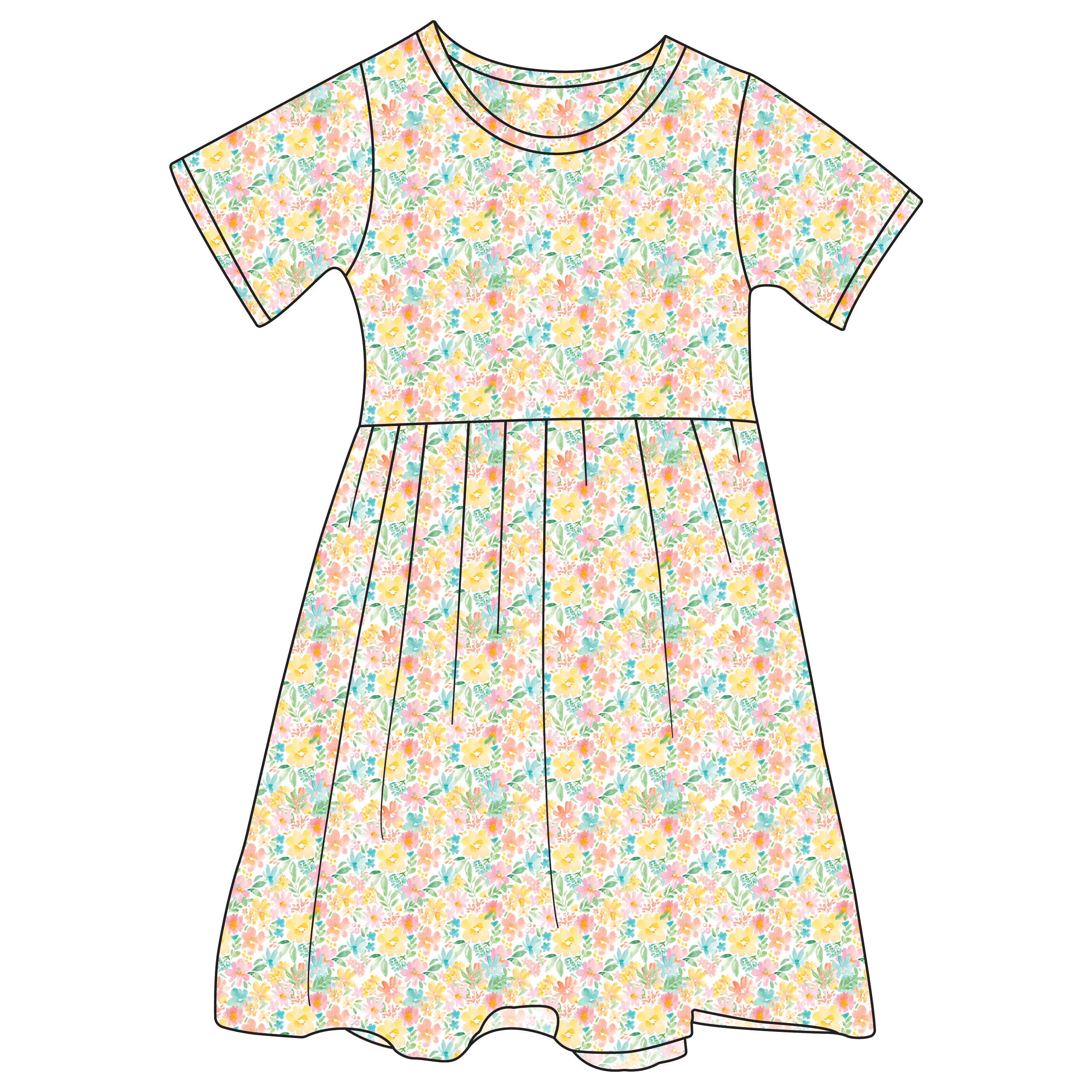 Stevie Kate Multi Floral Bamboo Ruffle Spin Dress (pre-order)