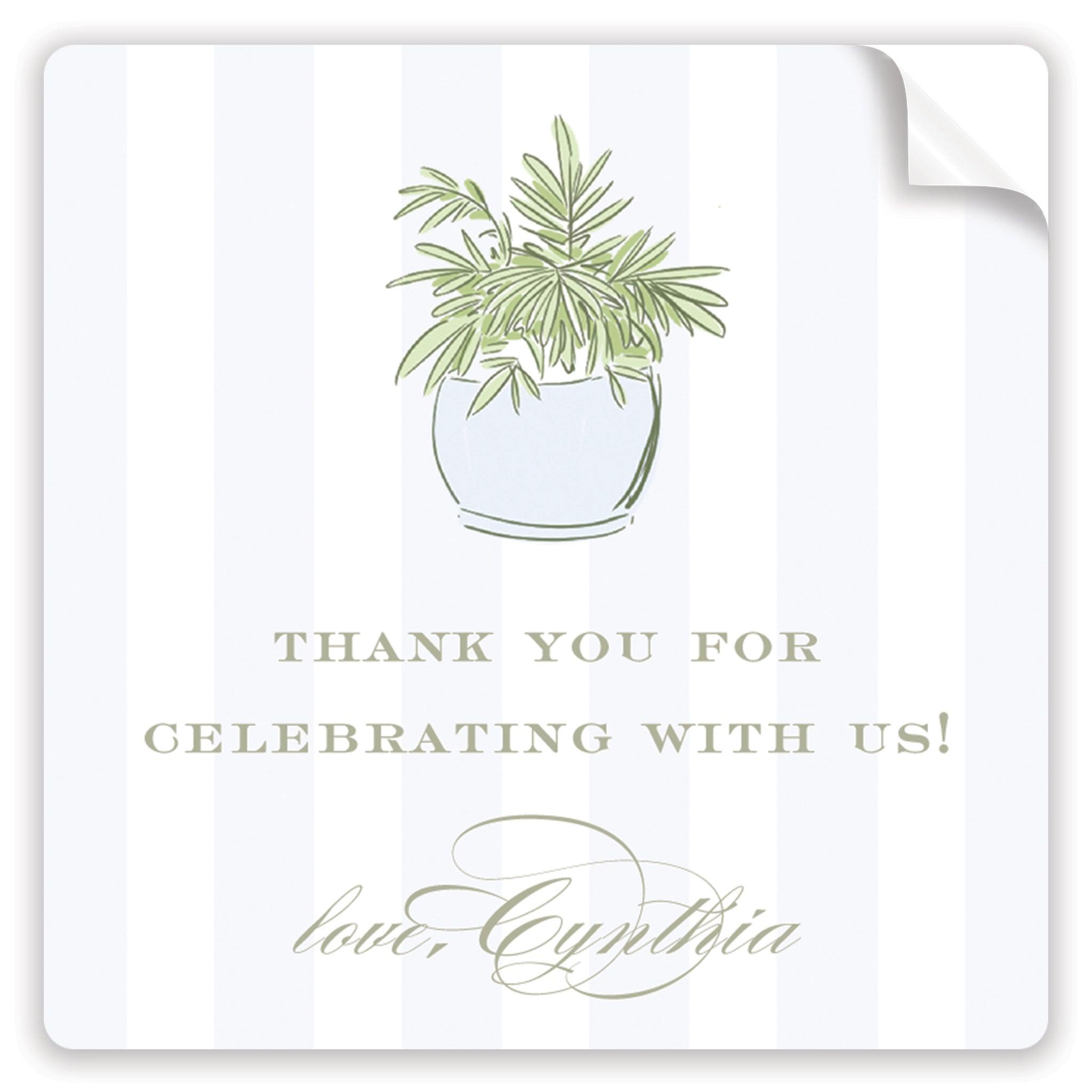 Blue Potted Trellis Thank You Stickers