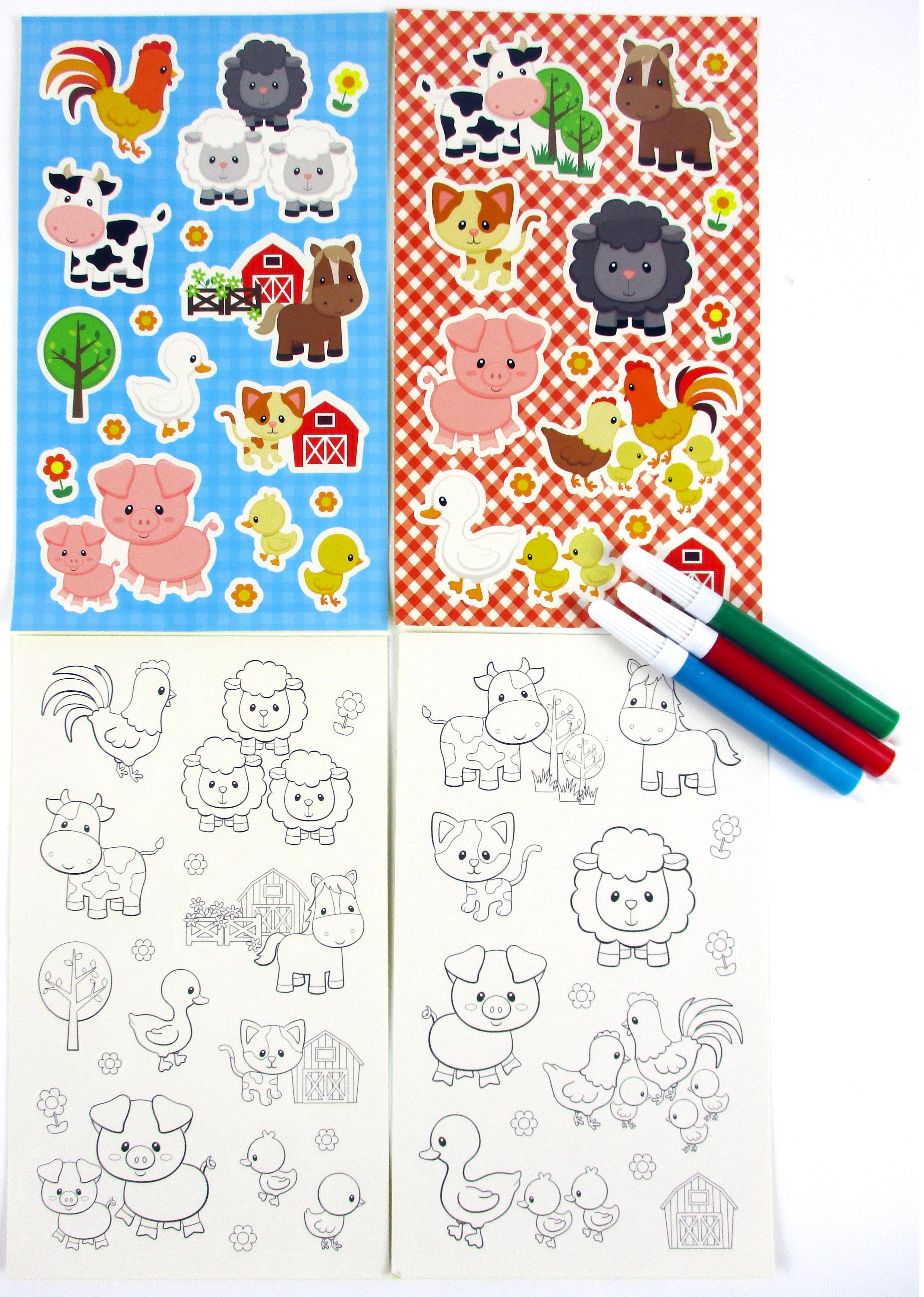 Barnyard Farm Animals Color-in Sticker Set With Markers