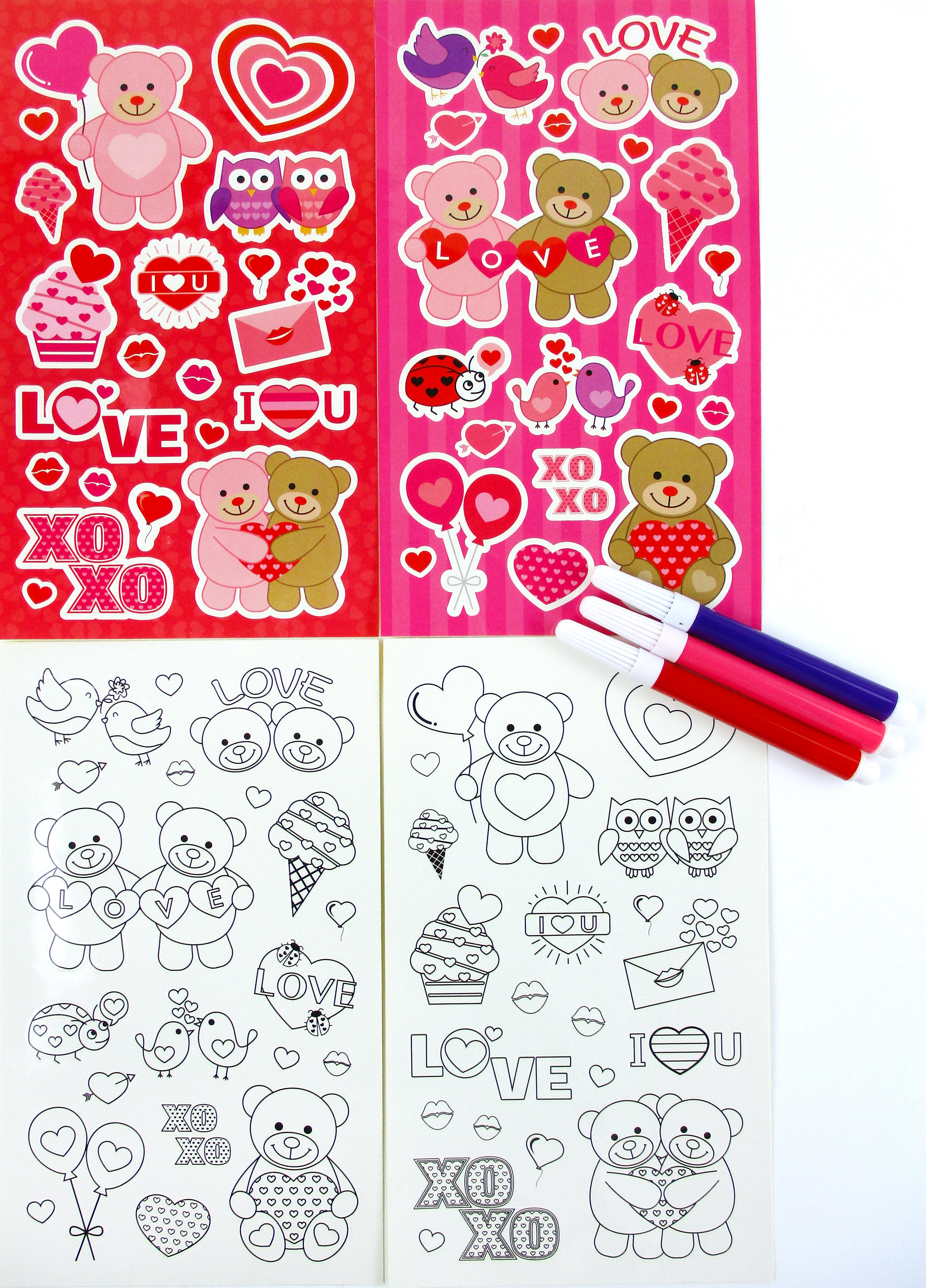 Valentine's Day Color-in Sticker Set With Markers