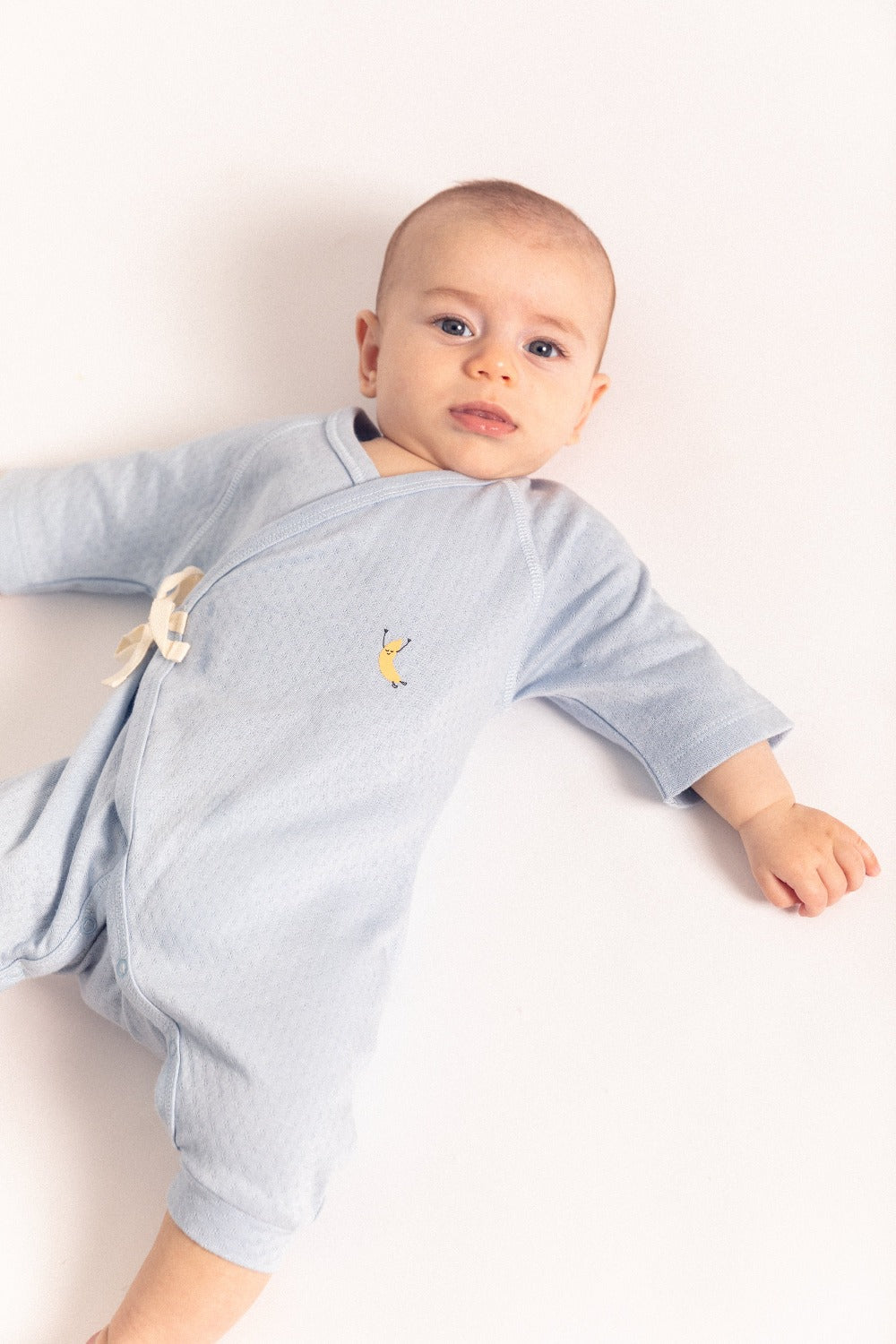 Soft Blue Pointelle Baby Kimono Onesie