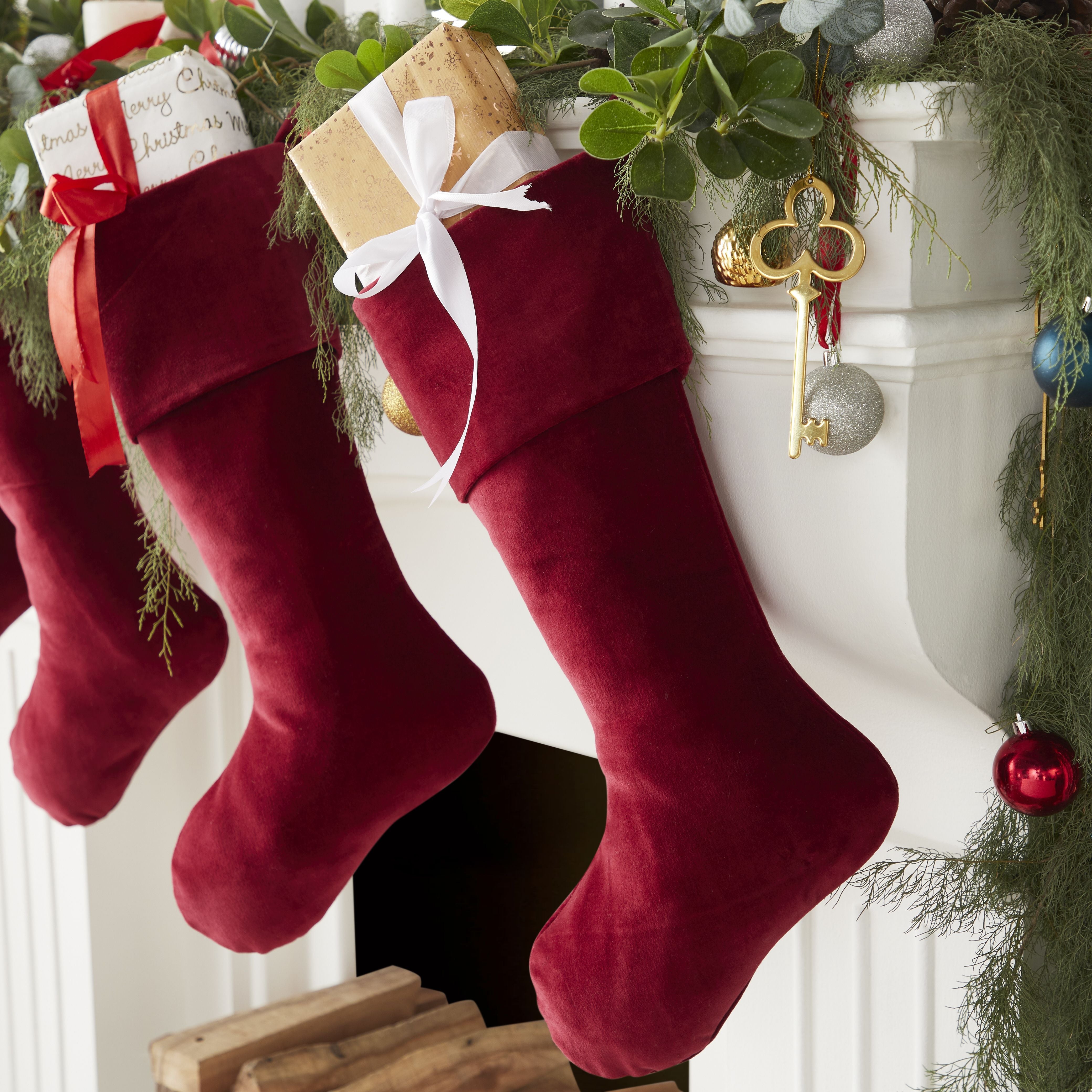 Classic Garnet Red Velvet Handmade Christmas Stocking- 20"