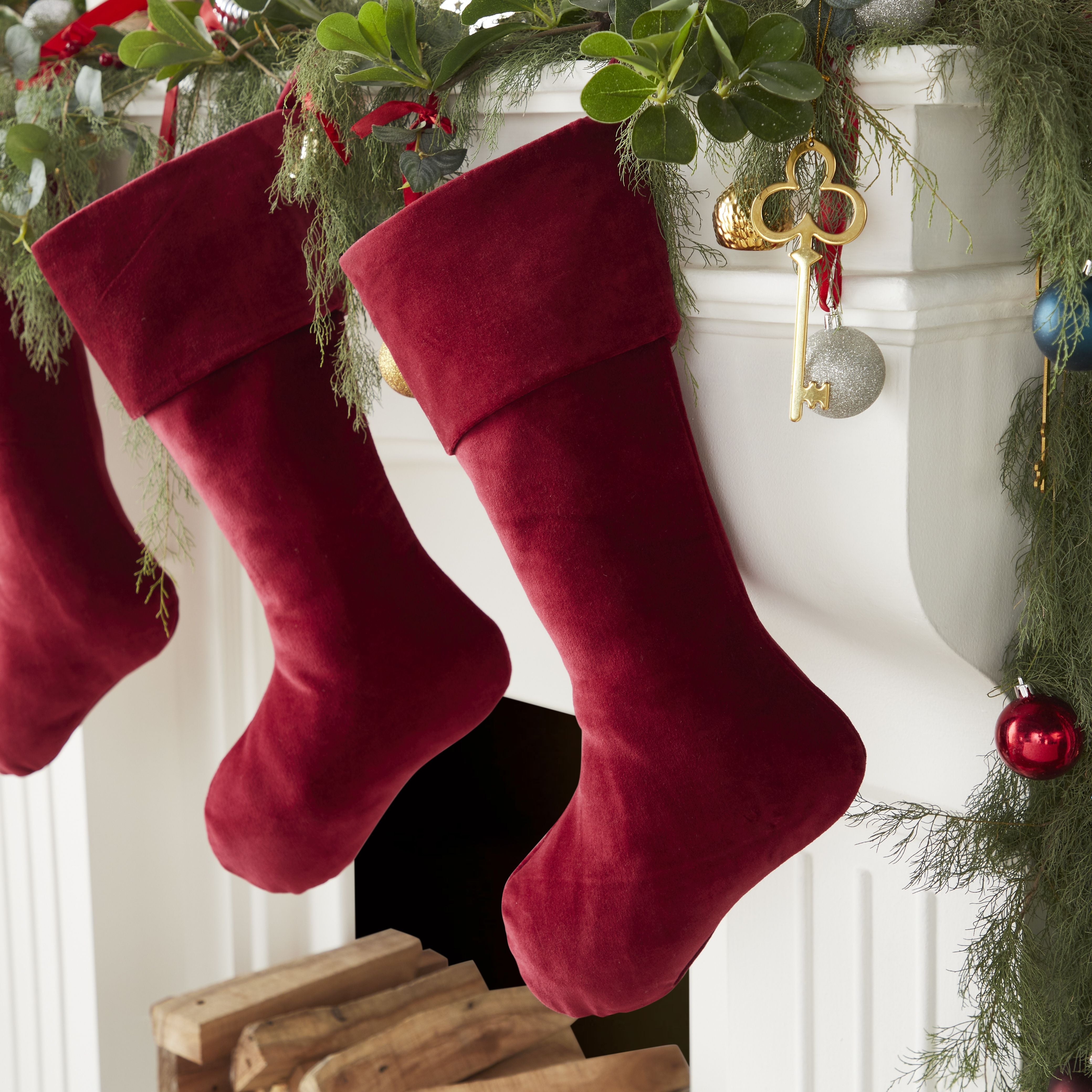 Classic Garnet Red Velvet Handmade Christmas Stocking- 20"