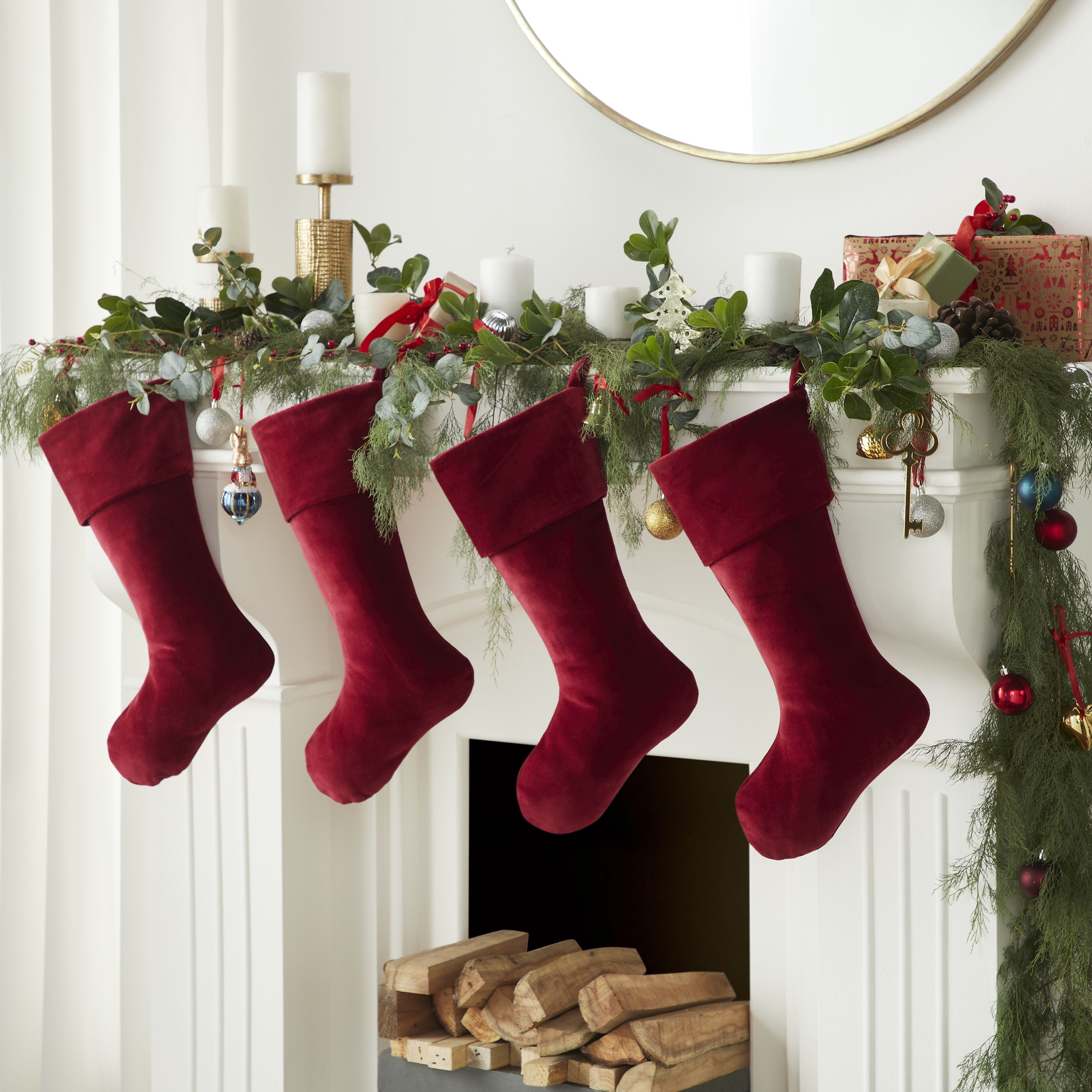 Classic Garnet Red Velvet Handmade Christmas Stocking- 20"